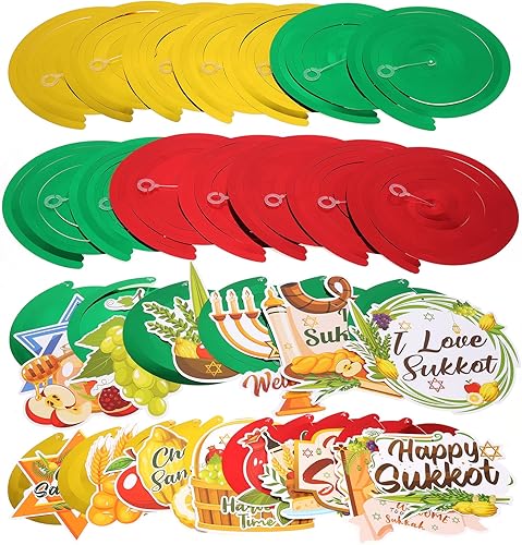 Miniatura 7 de HOWAF 30 espirales colgantes de Sukkot feliz, decoración de fiesta de Sukkot, remolinos de techo, remolinos de techo con texto en inglés "I Love