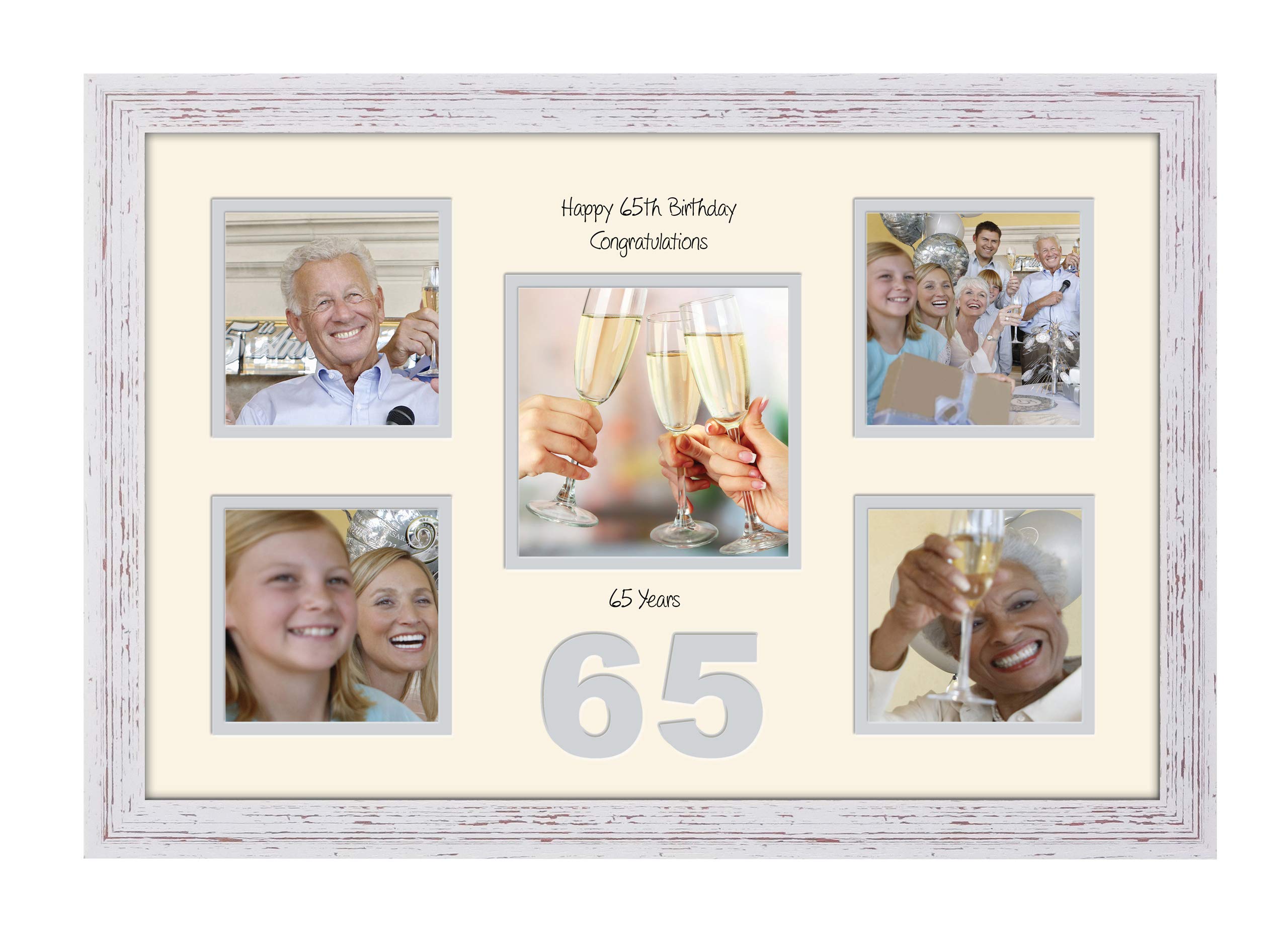 Photos In A Word Shabby Chic Finish Frame Cream Mount Grey Inside 65Th Birthday Photo Frame 4"X4" X4 And 5"X5" Photo 970D (Shabby Chic Finish Frame Cream Mount Grey Inside)
