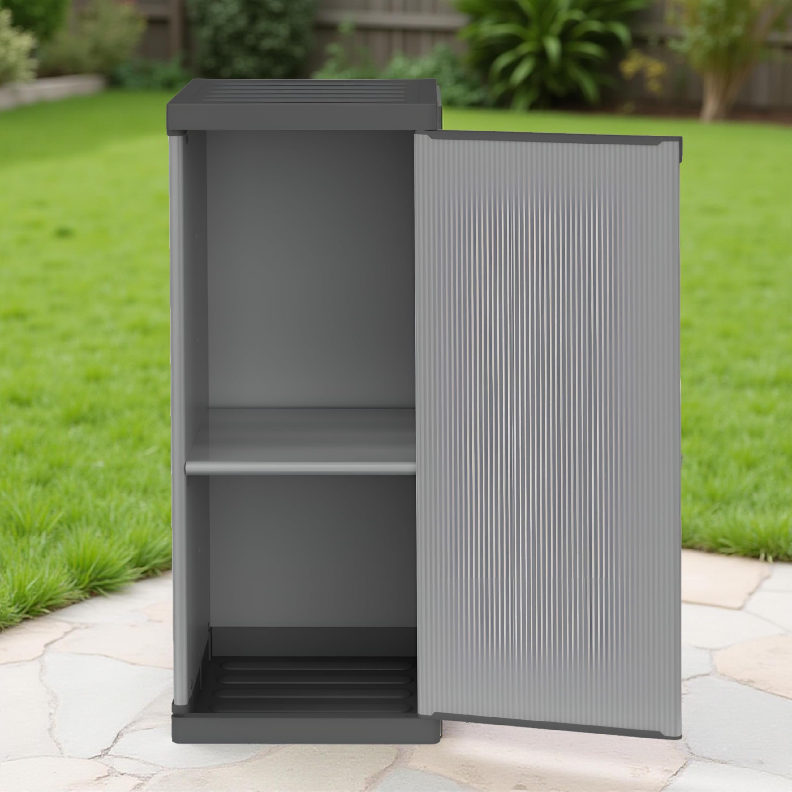 BuyStar Armadio 1 Anta da Esterno 34x40x85h cm, 1 Ripiano Regolabile Interno e Maniglia - Sistema a Incastro, Senza Viti, Idrorepellente, Robusto, Garage, Terrazzo, Officina - Made in Italy