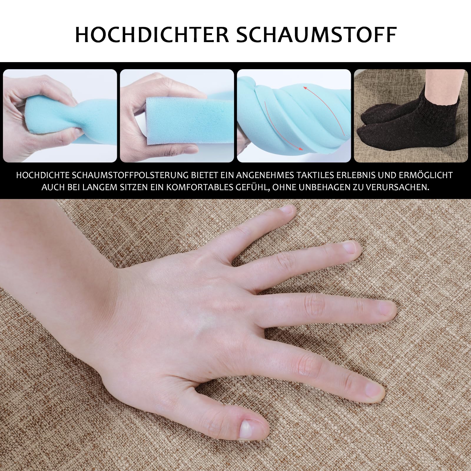 4 pcs Stuhlkissen mit Bändern Waschbare Rutschfestes Sitzkissen rutschfeste Hufeisen Sitzkissen Leinen Memory Baumwolle Kissen Dicke Sitzauflagen Ideal für zu Hause und Gartendekoration42 * 40 * 4cm