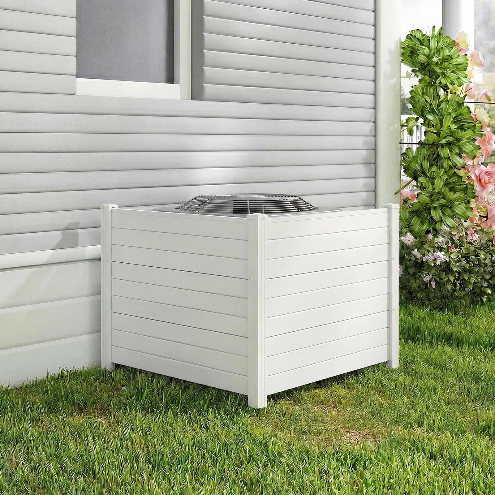 COSTWAY Vallas Jardin PP de 4 Paneles, 1220 x 95 mm, Valla de Ocultacidad | Pantallas de Privacidad con Estacas de Tierra para Aire Acondicionado y Cubo de Basura, Forma Recta o en L