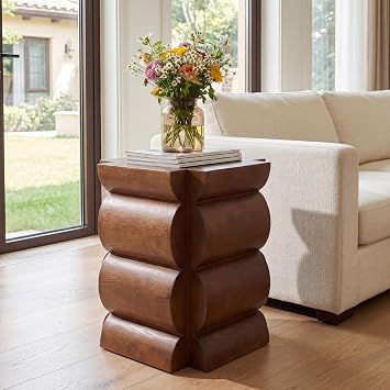 Christopher Knight Home Charli 20.87 Modern Wooden Small Side Table, MDF Bedside Table with Wave-Shaped Design, End Table for Living Room/Bedroom/Small Spaces, No Assembly Plant Stand Indoor, Brown