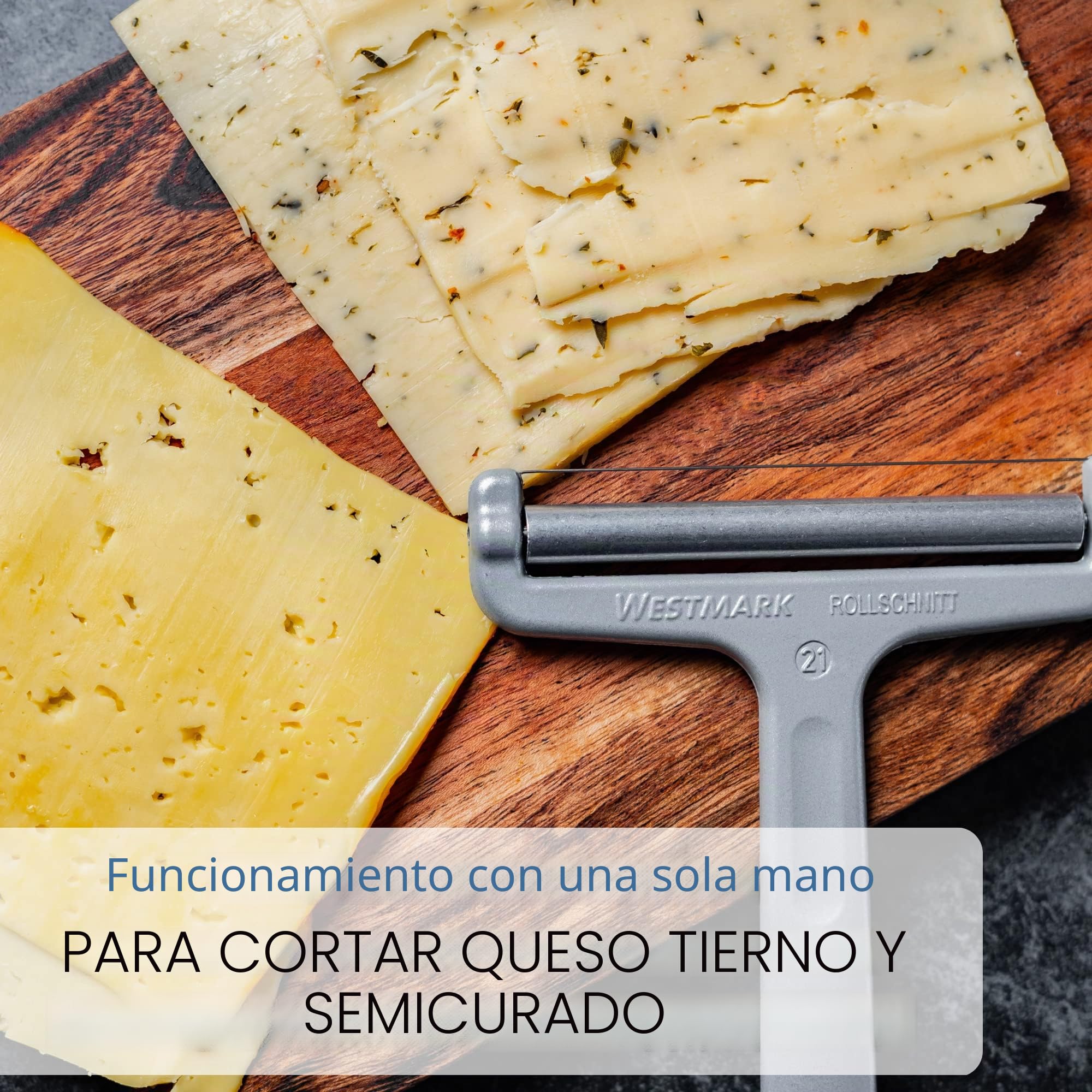 Westmark Cortador de queso con rodillo y alambre de corte, Acero inoxidable/aluminio, Espesor variable