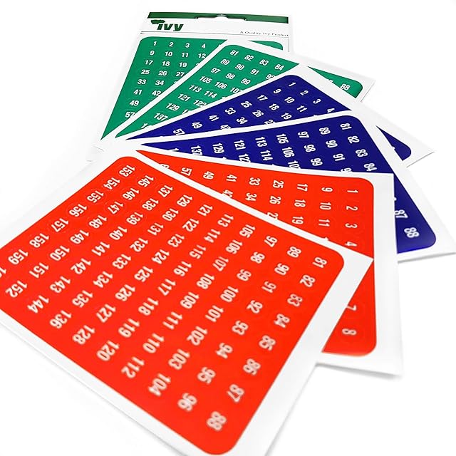 Self Adhesive Coloured Numbered Labels 1-160 - in Red, Blue and Green [Pack of 480 Labels] - Made in The UK by IVY Stationery - (231020)