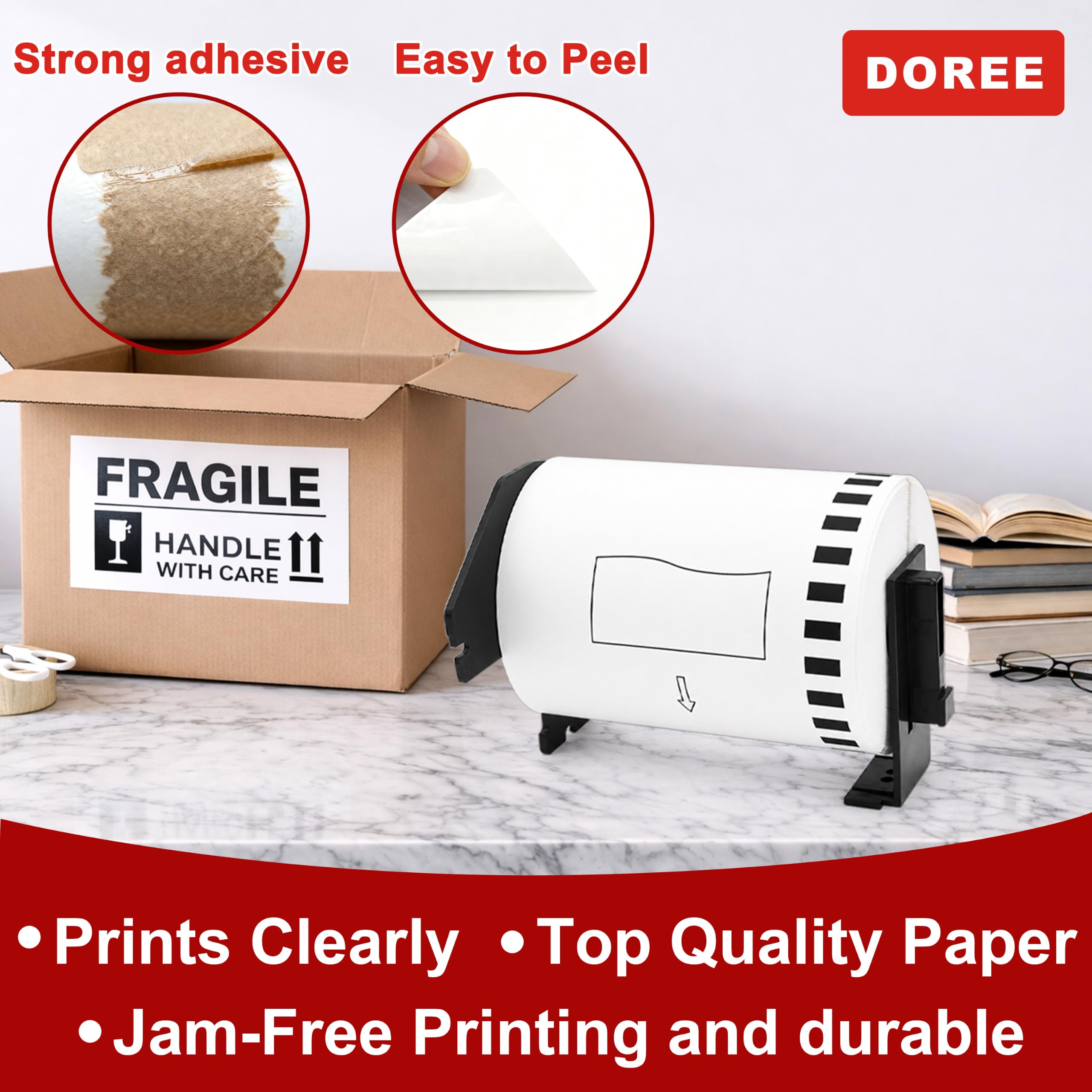 DOREE 10rotoli DK22246 103mm × 30,48m Etichette termiche adesive permanenti