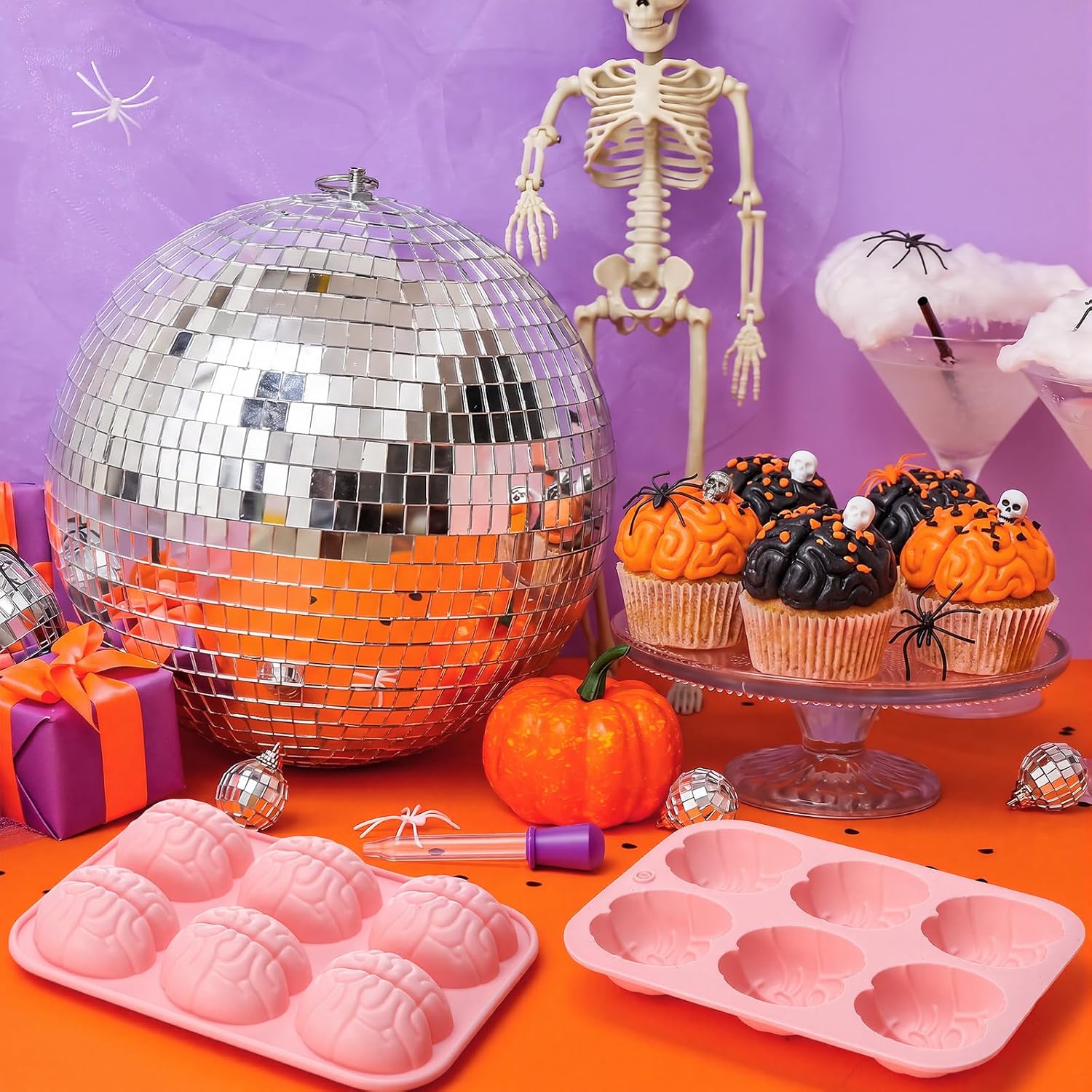 Rtteri 3 Pack Halloween Silicone Brain Molds with Droppers Brain Cake Mold