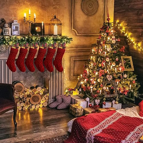 Miniatura 2 de Fesciory Paquete de 6 medias de Navidad, 14 pulgadas, decoración de calcetines de punto trenzado y regalos para vacaciones familiares, decoración de
