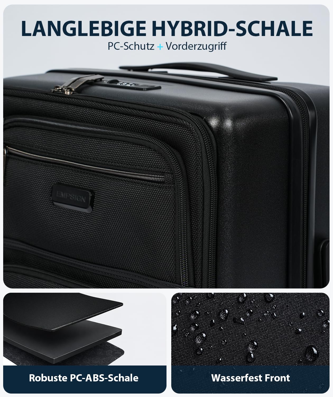 EMPSIGN Handgepäckkoffer 20 Zoll mit Seitenöffnung | Erweiterbarer Trolley mit Leisen Rollen und TSA-Schloss, Business Handgepäck Schwarz