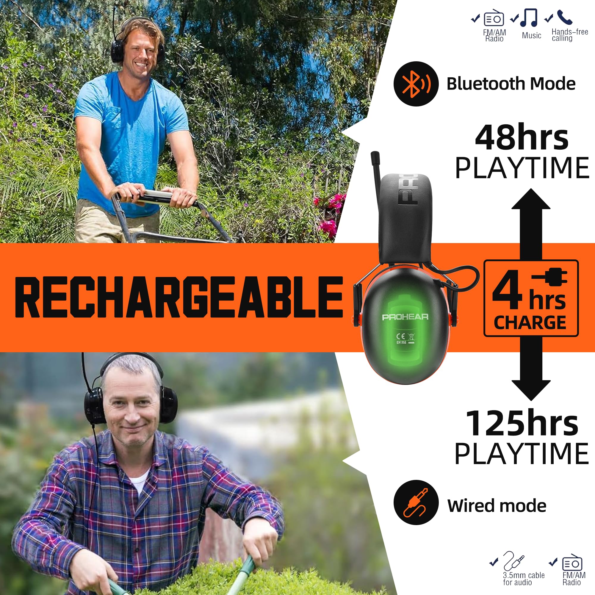 PROHEAR 033 2.0 Upgraded Bluetooth Radio Headphones - 31SNR Noise Reduction - Dettaglio
