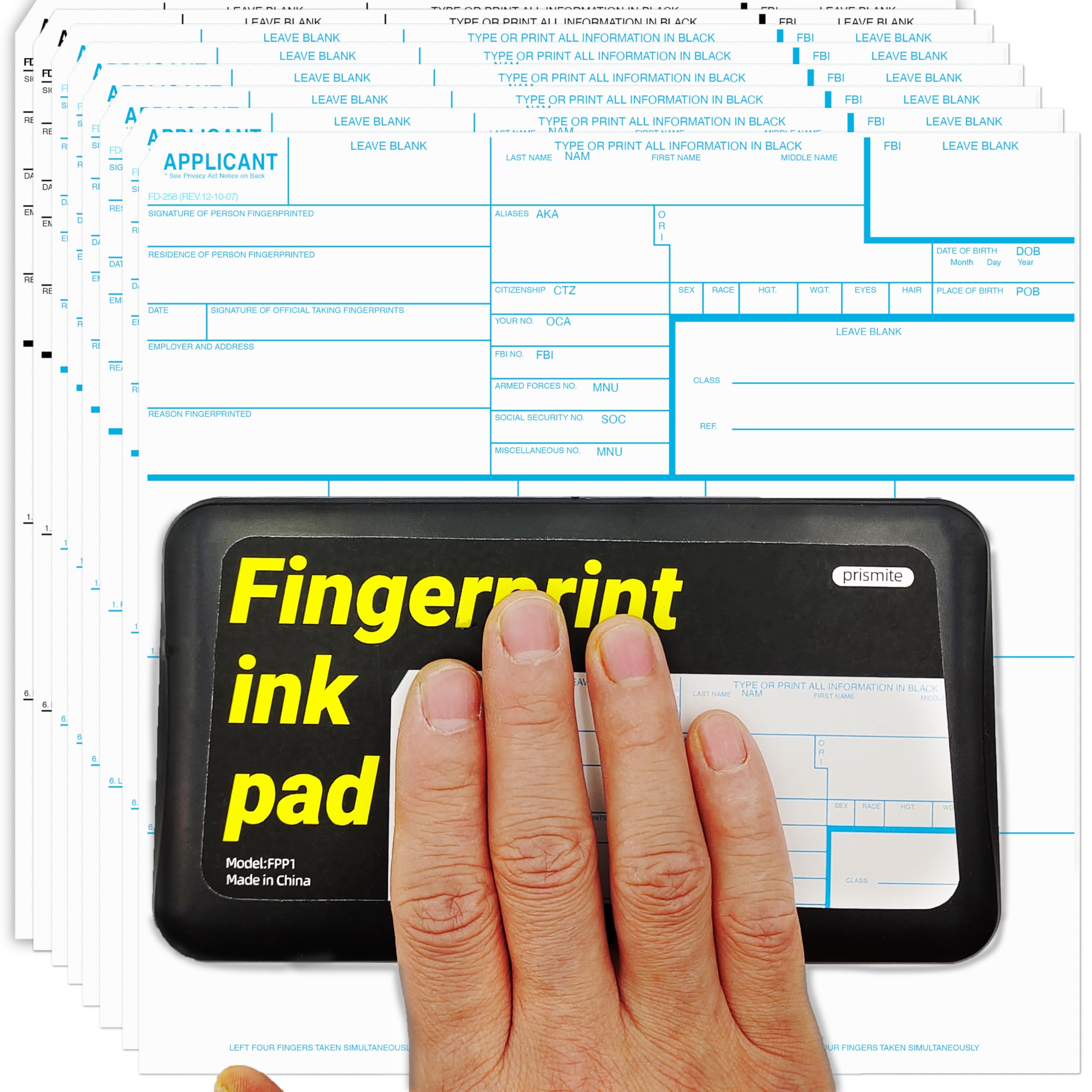 prismite Fingerprint Kit with Large Fingerprint Ink Pad and Fingerprint Cards, Applicable for FD-258, FPP2