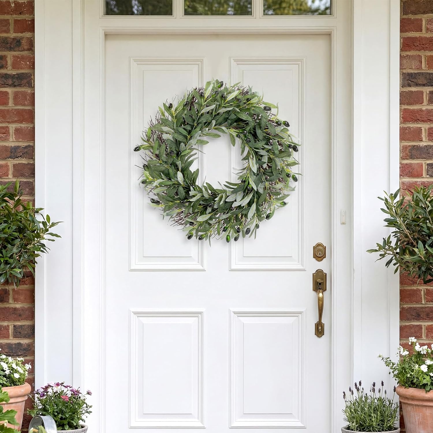 2 Pack Olive Wreaths for Front Door 17.7 Inch Greenery Wreath with Olive Leaves Fruit All Season Round Farmhouse Fake Green Leaves for Wall Window Festival Home Indoor Outdoor Decor