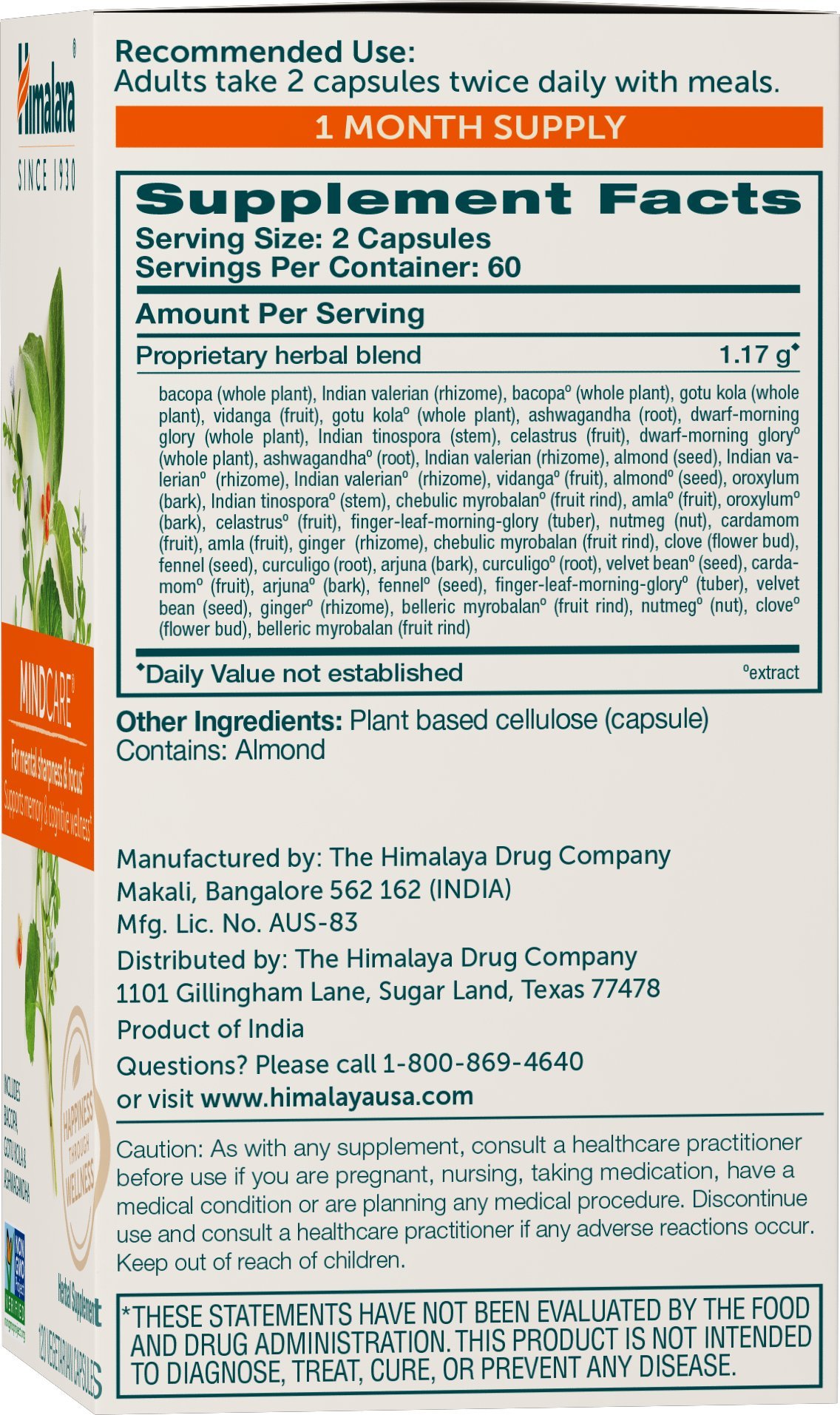 Himalaya MindCare, Nootropic Brain Supplement, 1170 mg, 120 Capsules — Amazon image 2