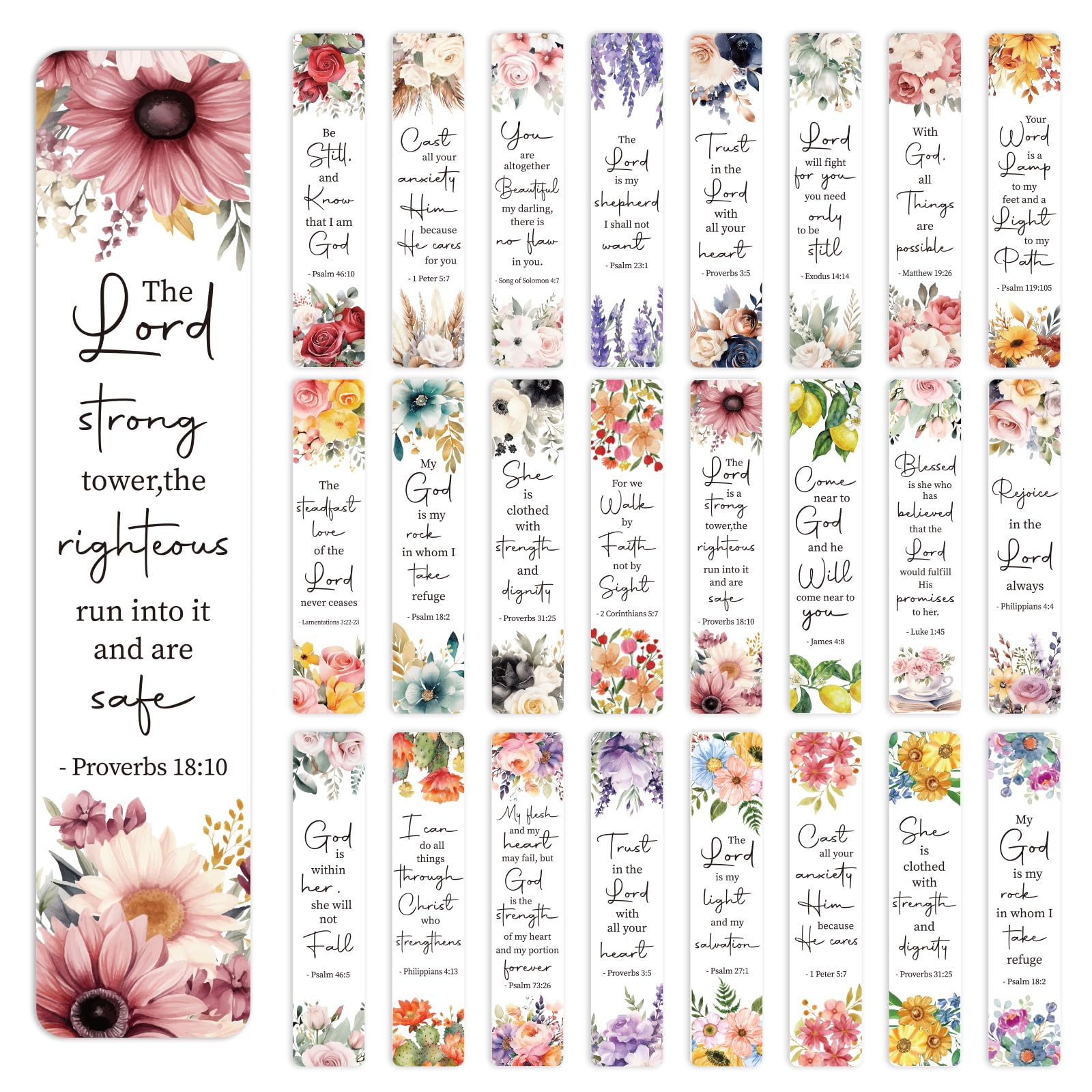 AFRITEE Blank Acrylic Bookmark Stickers - 24 Sheets Bible Inspirational Quotes UV DTF Sticker for Blank Bookmark, Christian Flowers Rub on Transfer