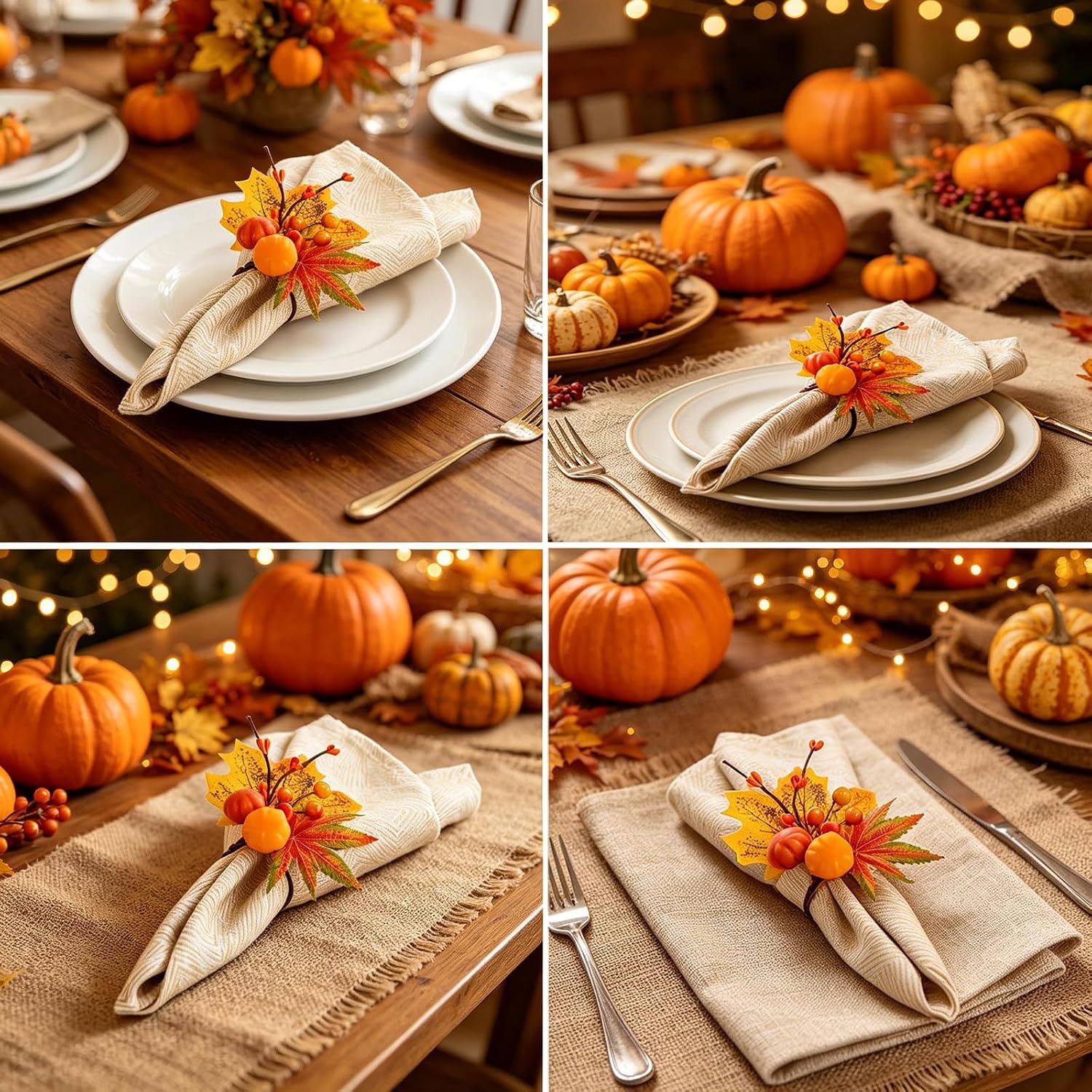 6 Pack Thanksgiving Fall Napkin Rings,Fall Table Setting Decoration