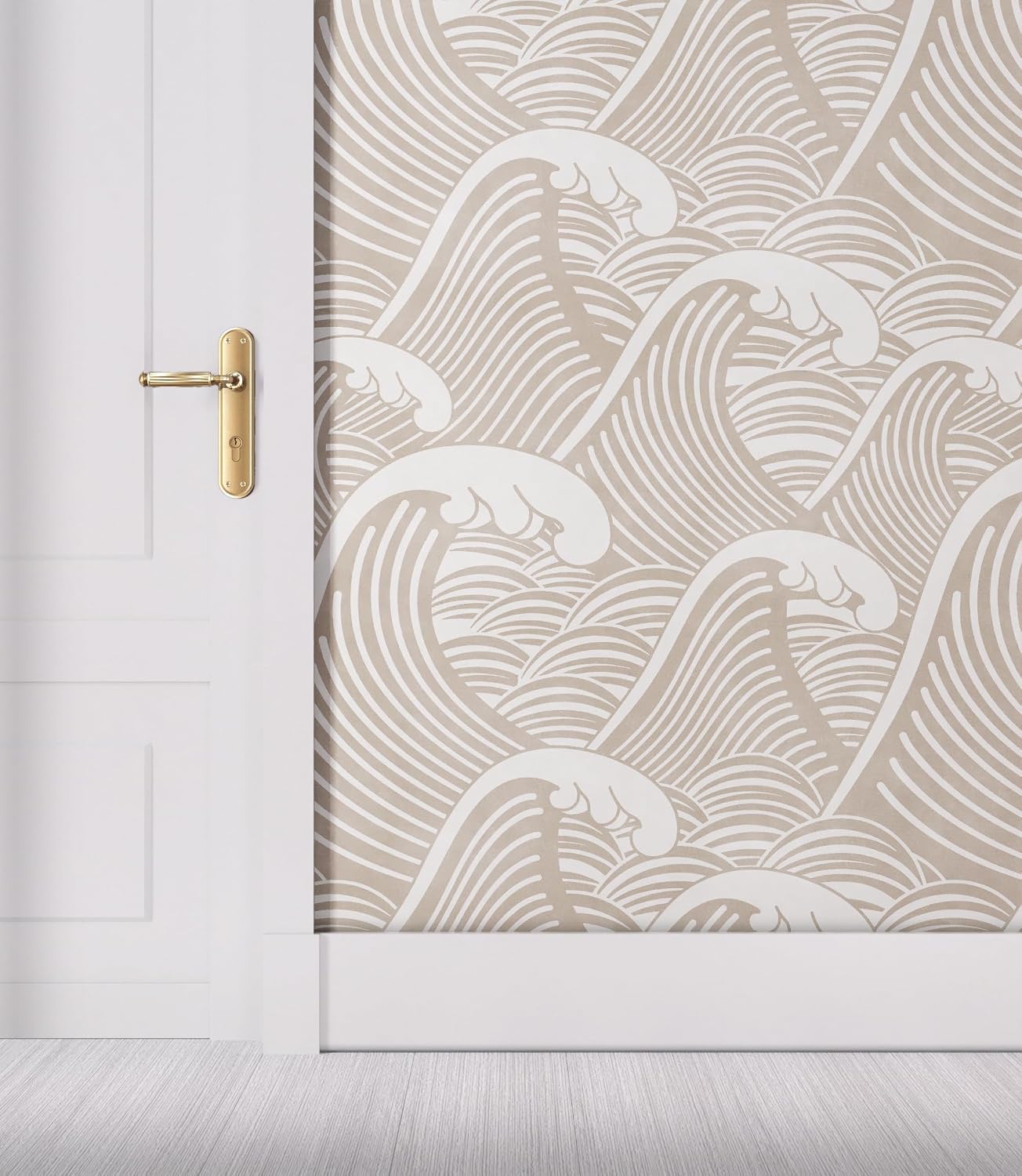 Taupe & White Coastal Peel and Stick Wallpaper Smooth - Ocean Self-adhensive, Removable Wave Japanese Wallpaper for Bedroom, Living Room, Office (Sample 16"x12")
