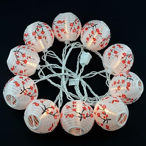 Miniatura 2 de YULETIME Guirnalda de luces de linterna rosa, 10 faroles de nailon en cable blanco de 7.6 pies, con certificación UL de 8 pulgadas de espaciado de