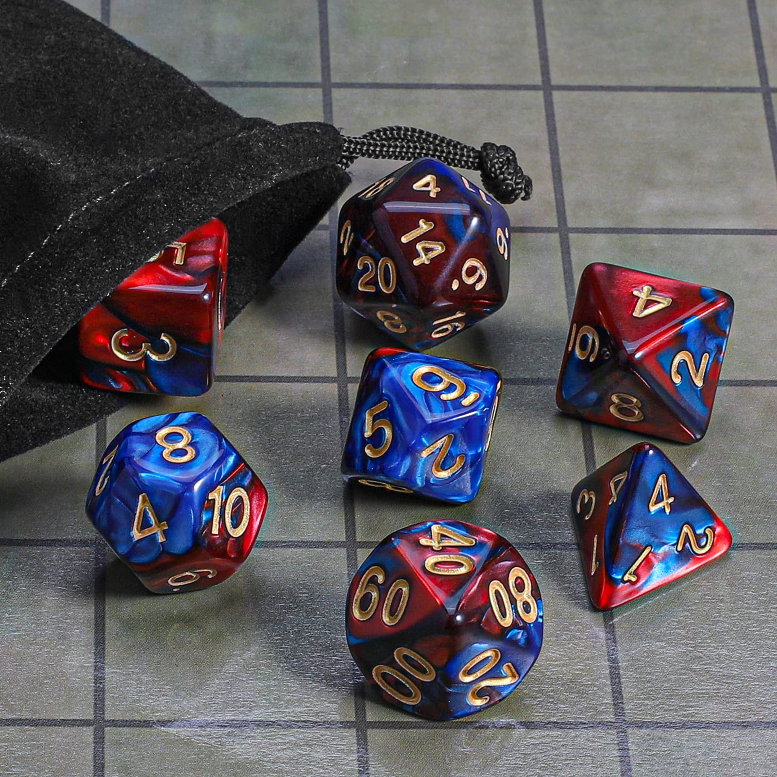 QMAY Mystery dobbelstenen, set van 6 met 7 polyedrische gaming