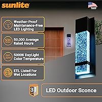 Vista 2 de Sunlite Aplique de pared LED, marco de metal negro con panel de vidrio efecto gota de lluvia, 4.75 pulgadas de ancho, 5000 K súper blanco