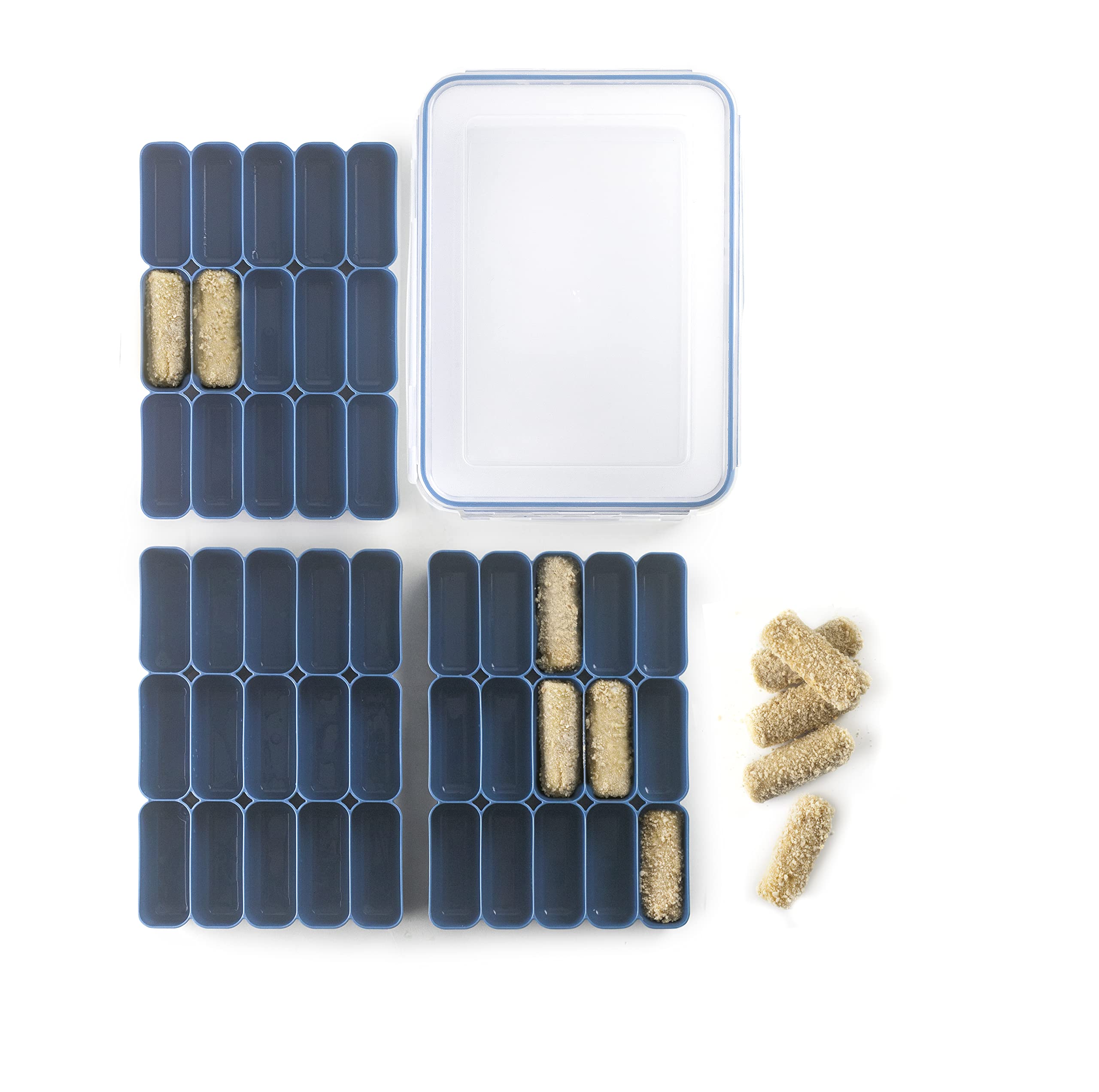 Ibili - Container for Storing croquettes BPA-Free Plastic, 3 Stackable Trays for Storing 45 croquettes, Blue, 27 x 18.5 x 10.5 cm - Image 4