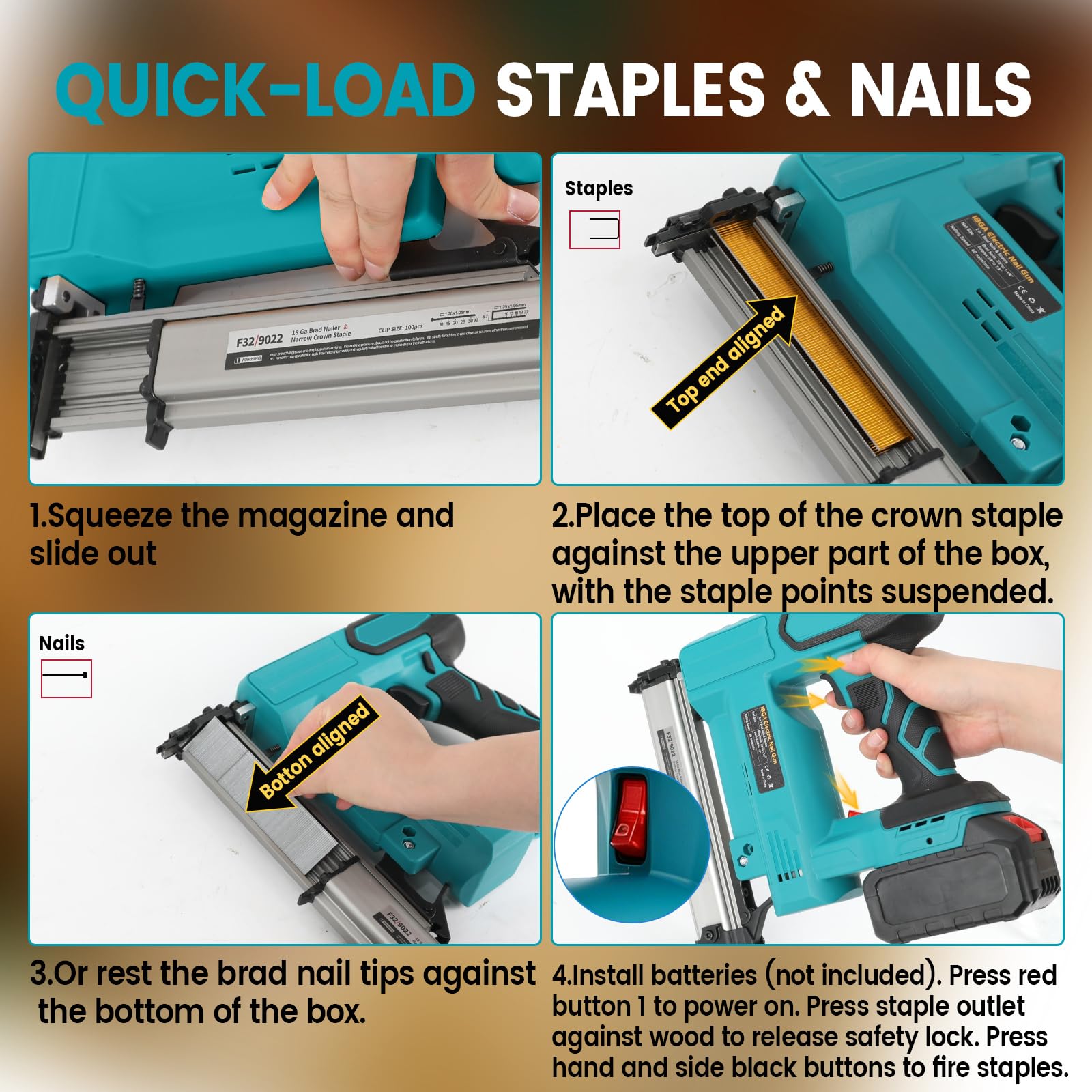 Akumulatorowa gwoździarka Brad do Dewalt 18 V 20 V, 2 w 1, pistolet do gwoździarek 18 GA, ze 1000 gwoździami, 1000 szt. zszywek do stolarki, tapicerki, projektów DIY (niebieska, do Makita)