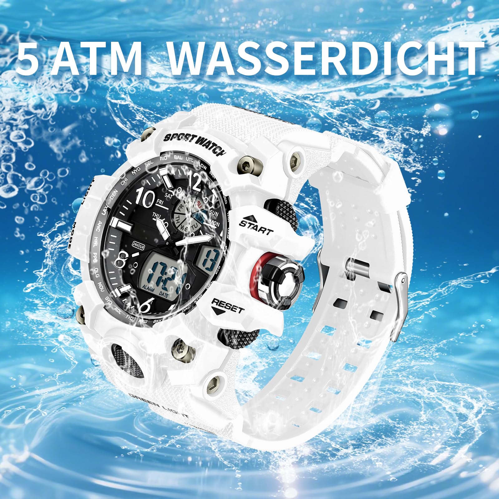 Reloj deportivo analógico para hombre, resistente al agua, 5 ATM, resistente al agua, con iluminación de cuarzo, resistente a los golpes, prácticos relojes para hombre, correr, senderismo, camping