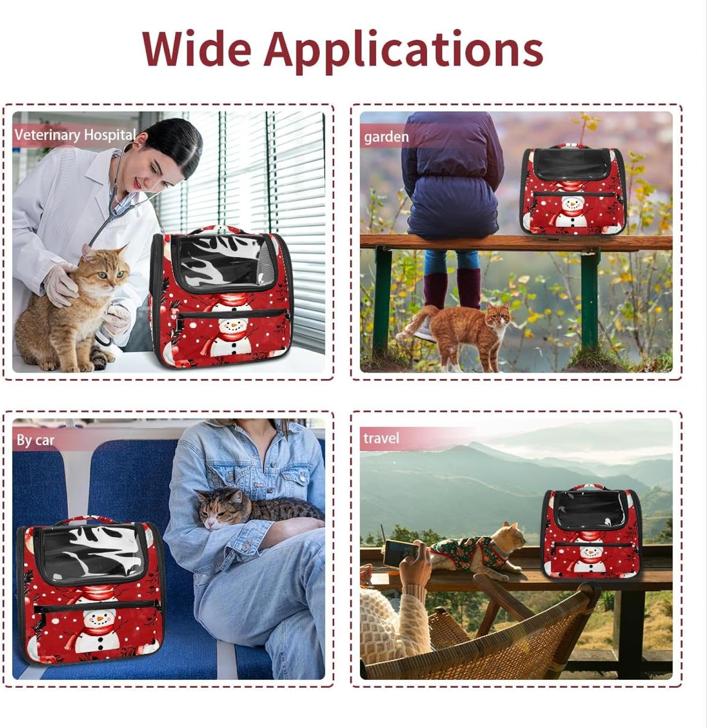 Merry Christmas Snowman Pet Carrier Airline Approved Soft Sided Portable Cozy Travel Pet Bag, Car Seat Safe Carrier for Cats and Dogs