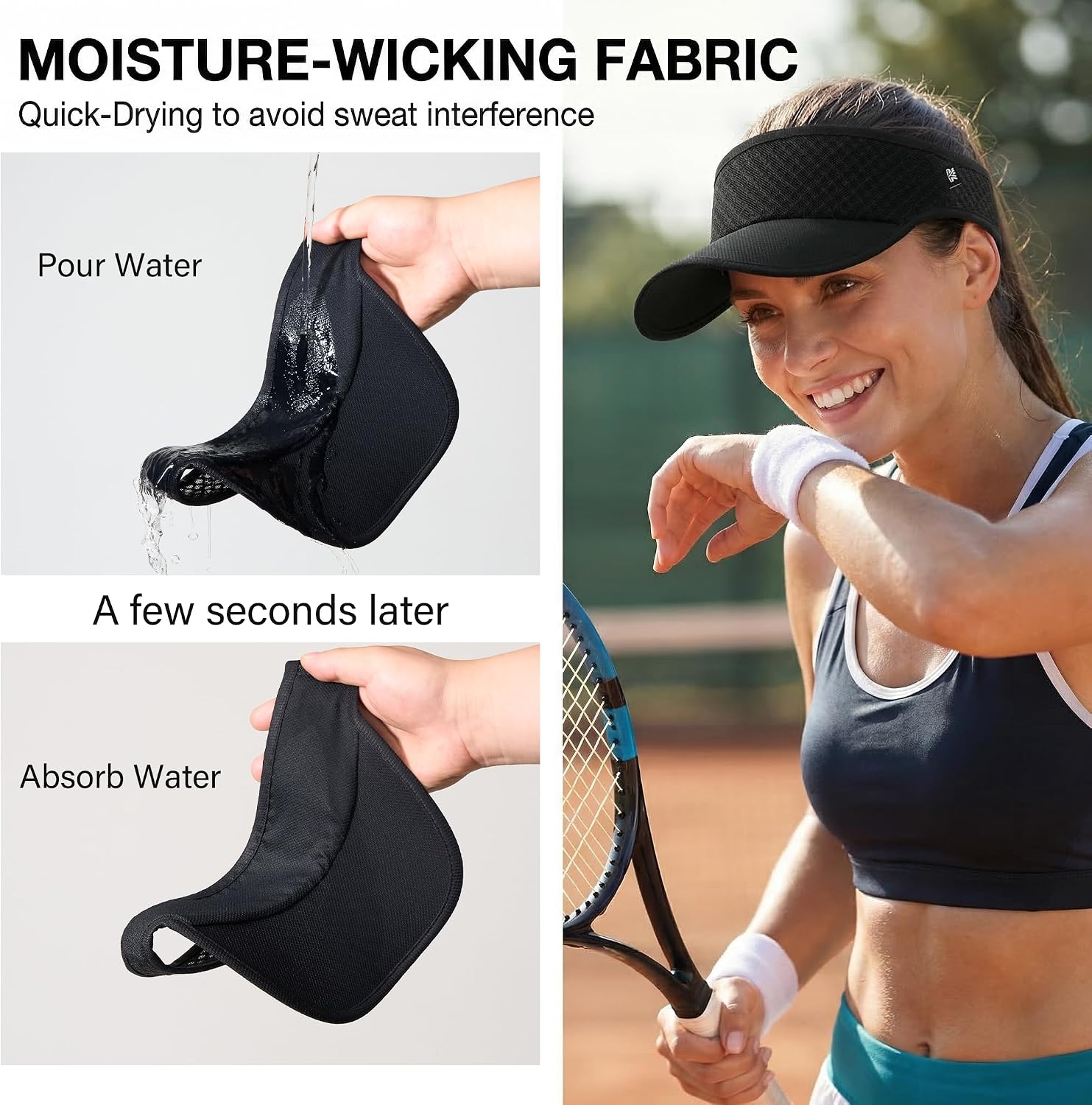 LONGLONG Sports Sun Visor Hat - Moisture Wicking Sun Protection with Adjustable Strap for Running Tennis Golf Hiking