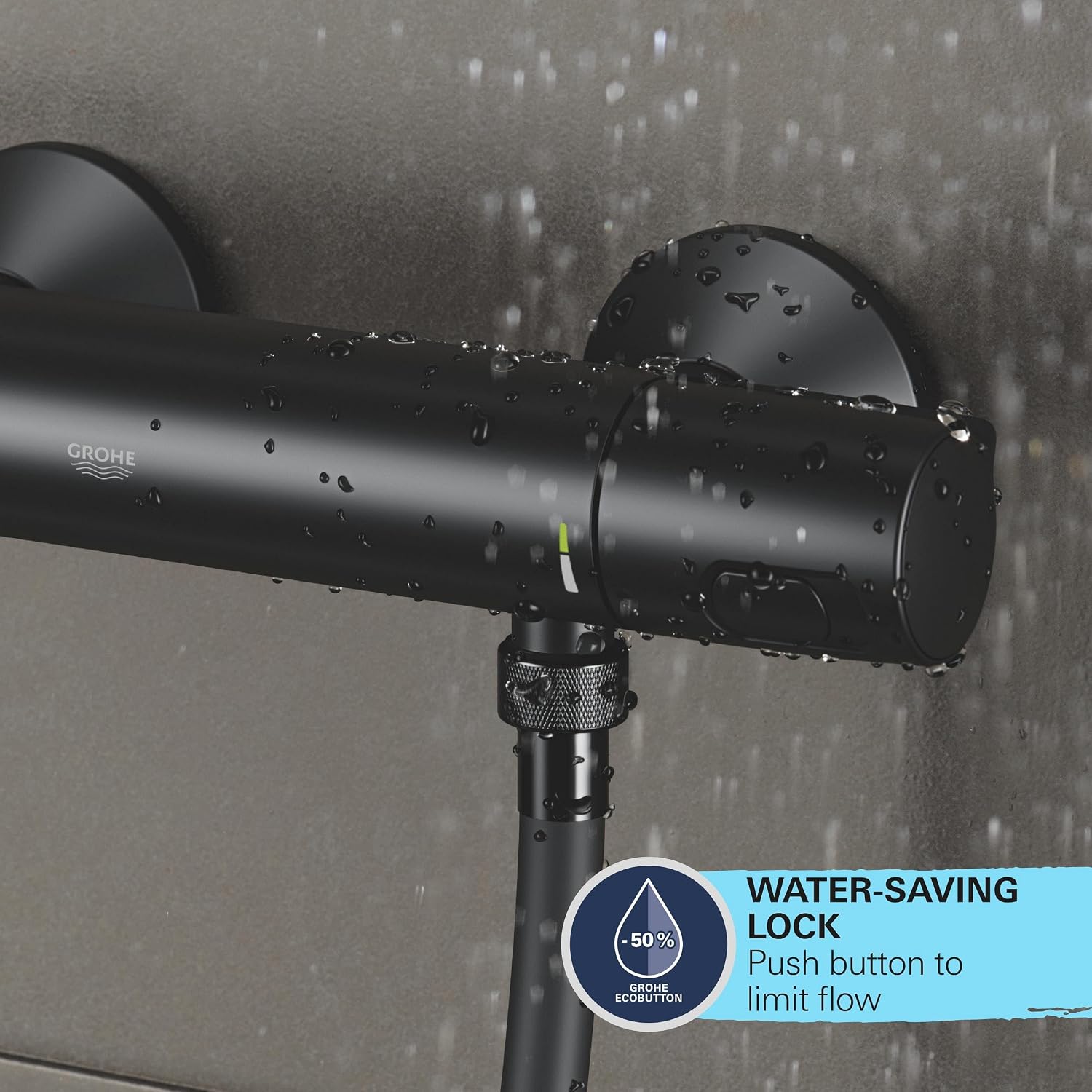 GROHE Precision Trend – Exposed Thermostatic Anti-Scald Shower Mixer (Wall-Mounted, Safety Functions, Water Saving, Cool Touch, Ergonomically Shaped Metal Handles), Matt Black. 1022172432