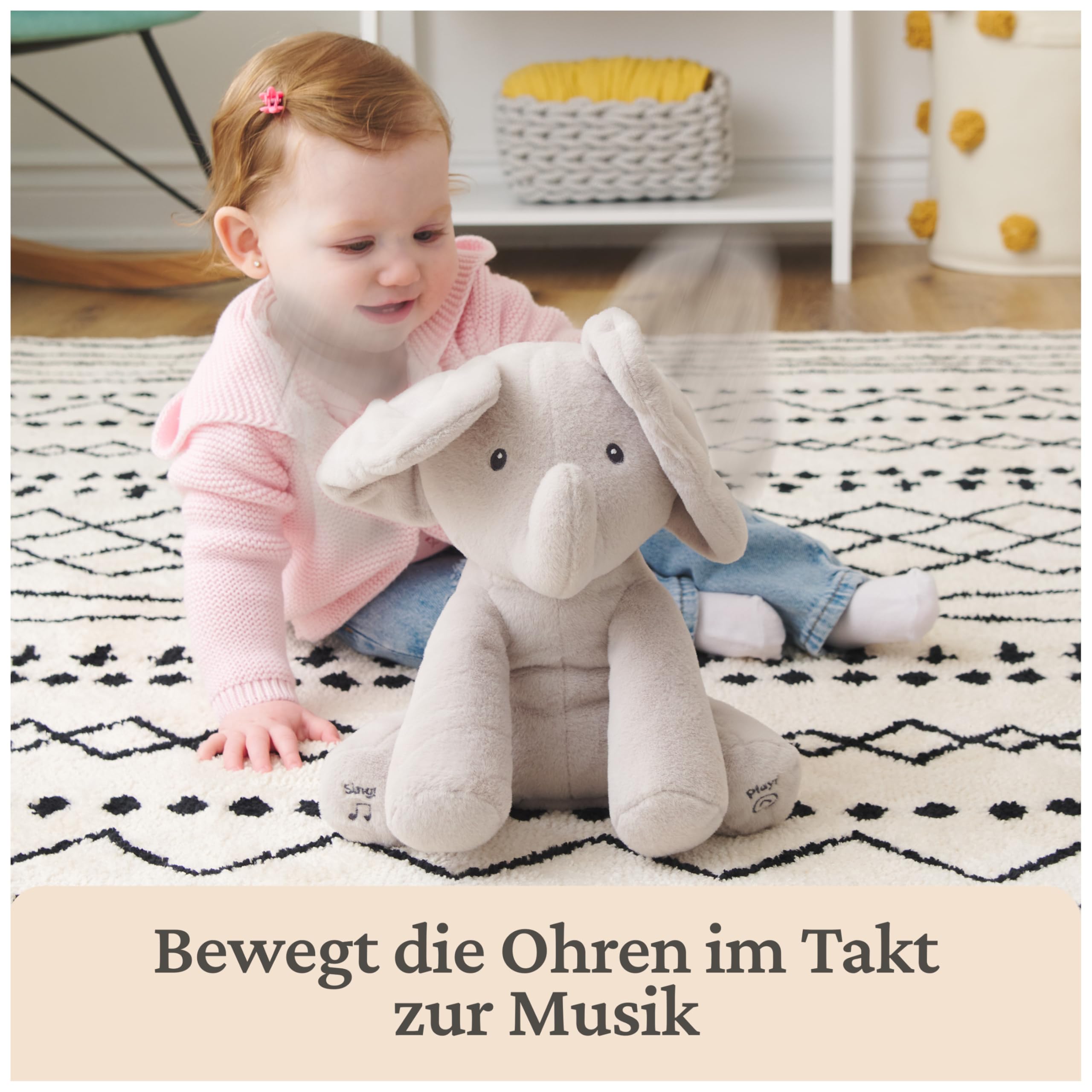 GUND Flappy, der singende und sprechende Elefant spielt Guck-Guck mit den Ohren - deutsch, ca. 30 cm