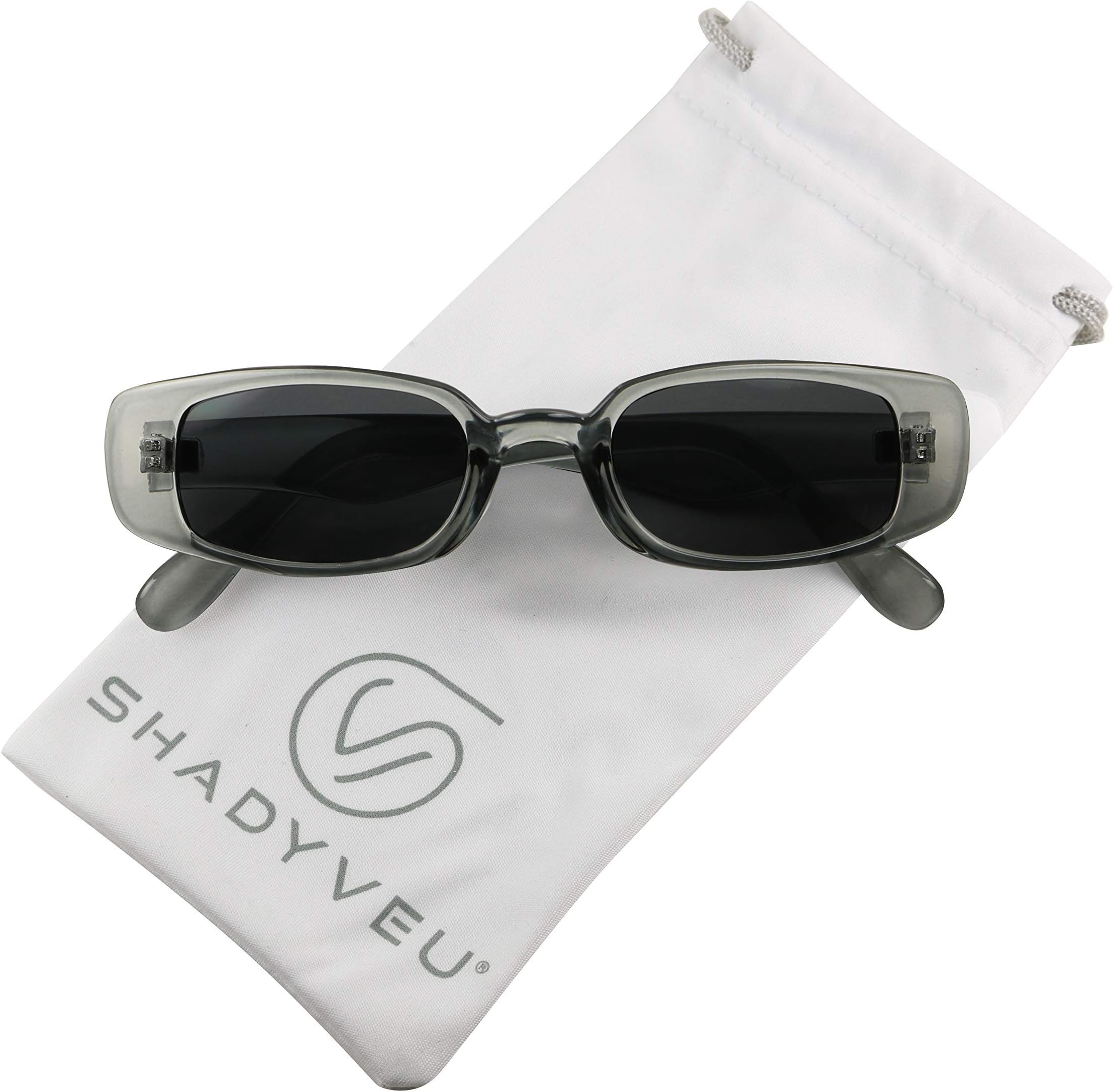 ShadyVEU Slim Classic Rectangular Sunglasses UV Protection 90’s Vintage Small Wide Retro Frame Fashion Shades