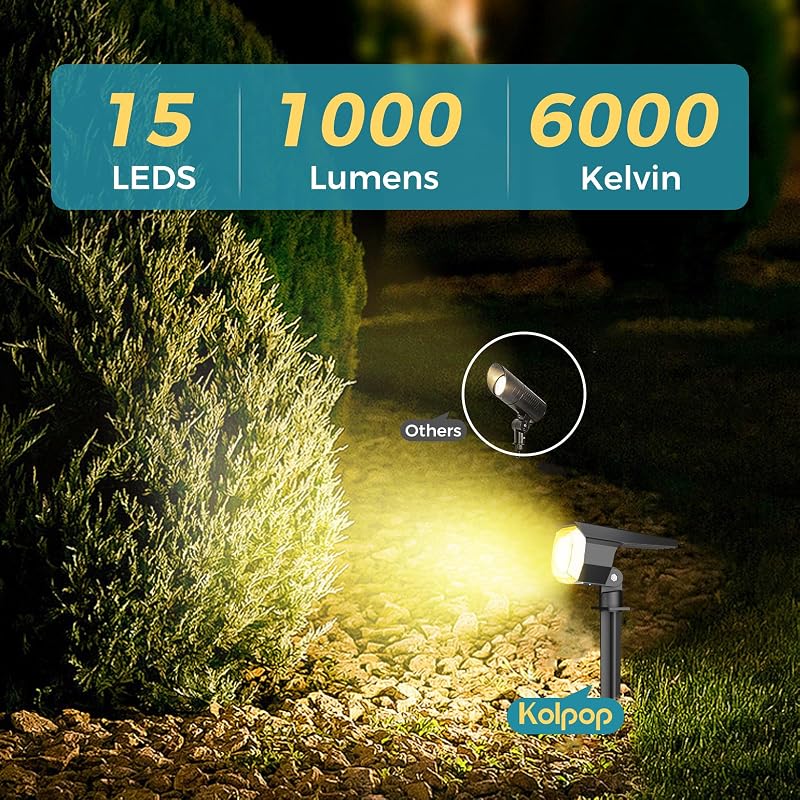 kolpop 4 db Napelemes Kültéri Lámpa, 800lm, 3000K Meleg Fehér, 3 Üzemmód, IP67 Vízálló, Kerti Reflektor, Falra Szerelhető, Kerthez, Bejárath