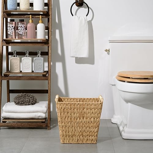Miniatura 2 de GRANNY SAYS Cubo de basura de mimbre, papelera de baño impermeable, basura de baño, cesta de basura de mimbre con asas, cesta de basura para