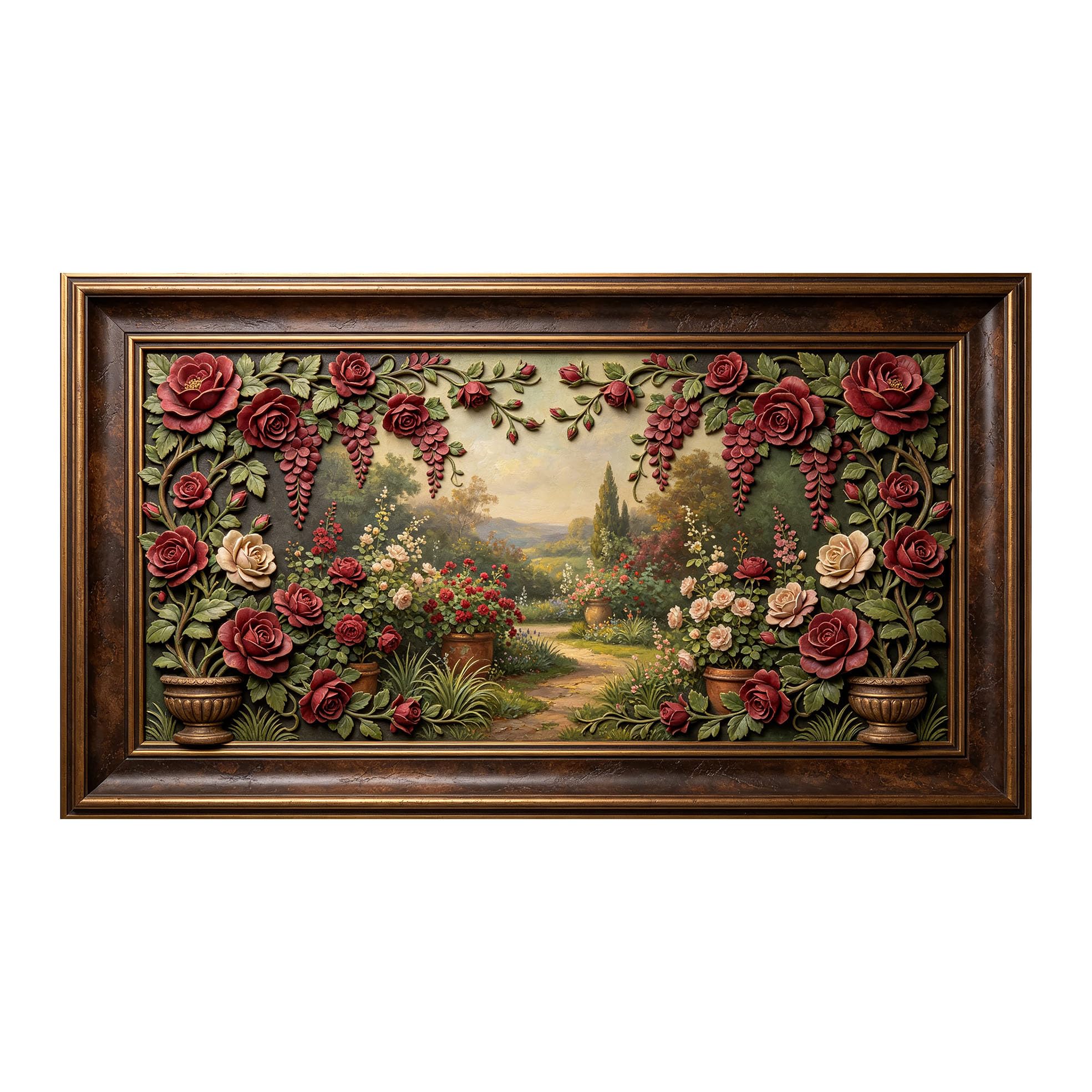 Murasolite 3D Framed Wall Art Provence Garden Floral Landscape Oil Painting SelfAdhesive Fabric Mural Wall Decor， Peel and Stick No Damage to Wall， AntiFall Safe Design for Bedroom Living Room