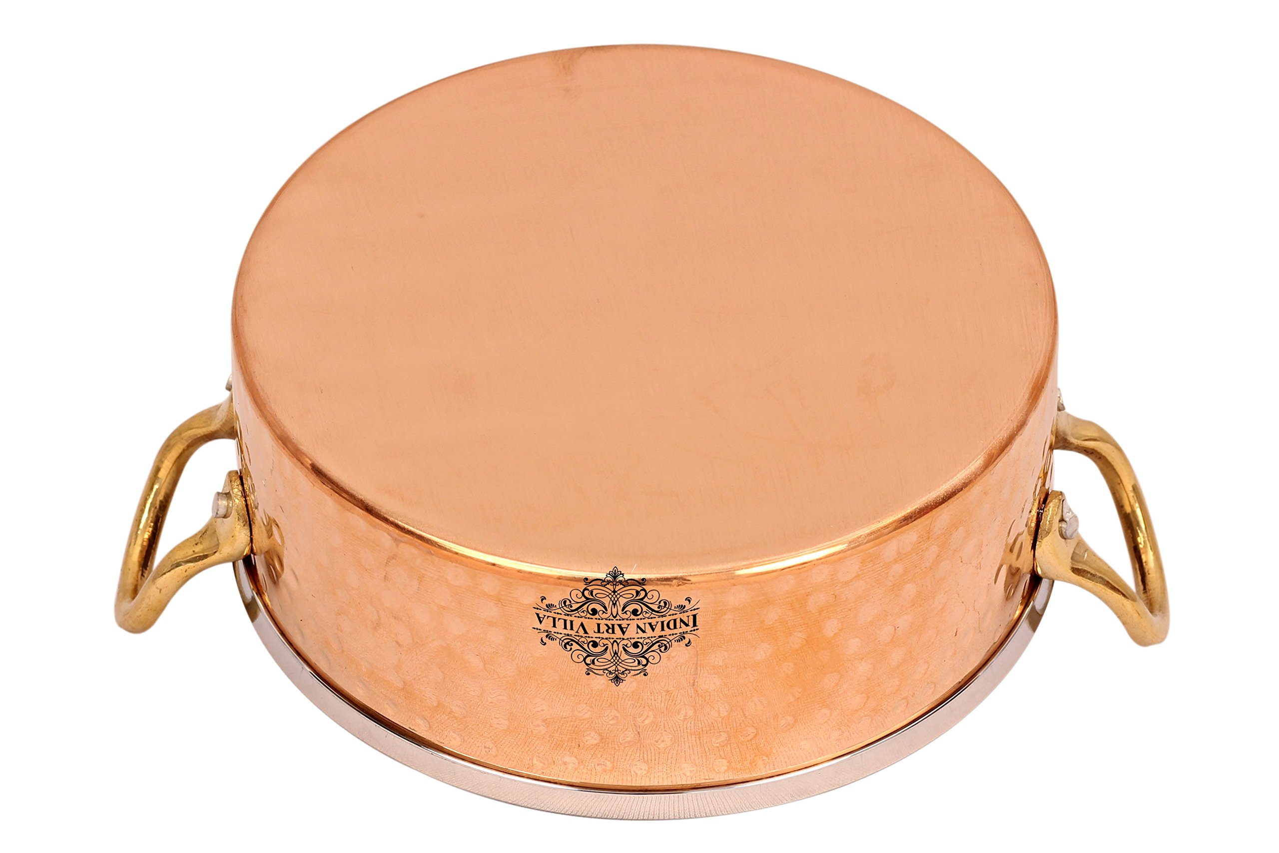 Indian Art Villa Hammered Steel Copper Sauce Pot with Brass Double Sided Handle, Serveware Tableware, Diameter 4.5'' Inch