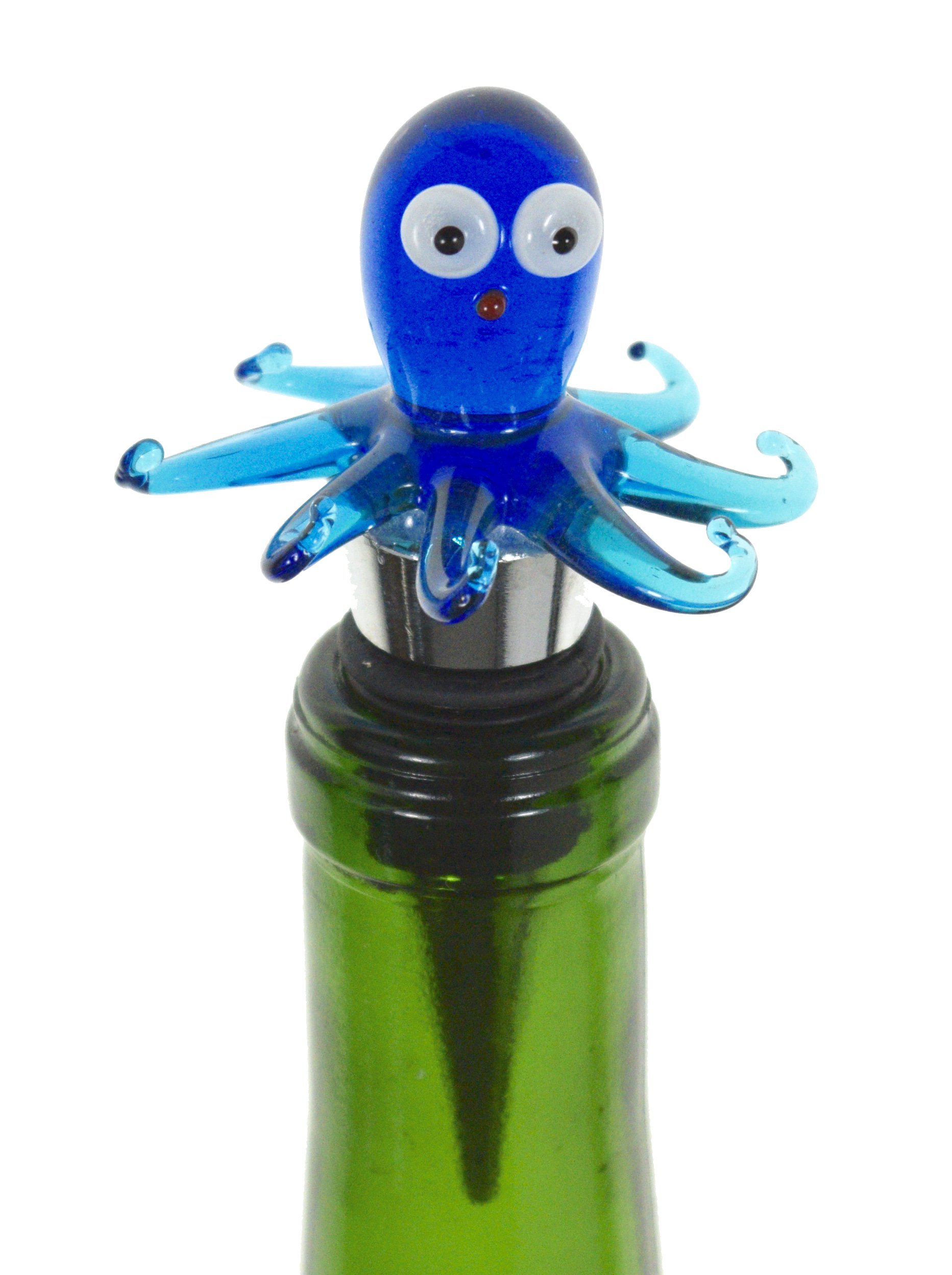 Glass Octopus Wine Stopper - Champagne/Wine Bottle Stopper, Decorative, Unique, Eye-Catching Glass Wine Stoppers – Octopus Décor, Wine Accessories, Octopus Gift for Host/Hostess - Wine Corker/Sealer