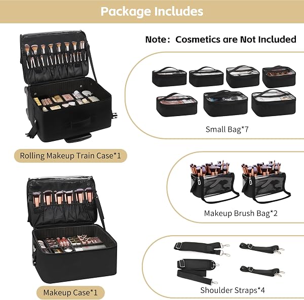 Valise cosmétique professionnelle 4 en 1 à roulettes - Grande mallette de maquillage noir - 5