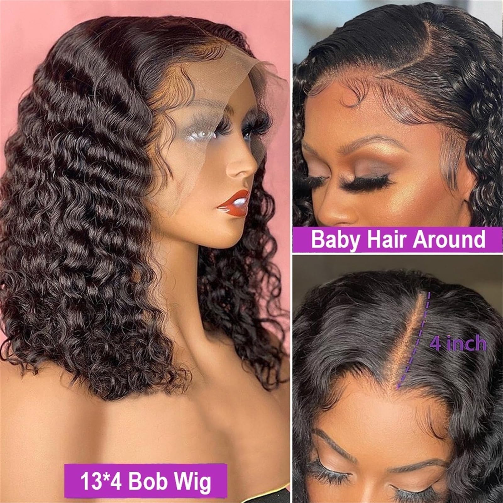 Mujer Pre corte ningún cabello humano de la peluca sin pegamento rizado las pelucas onda agua 7x5 del pre desplumado(10inches)