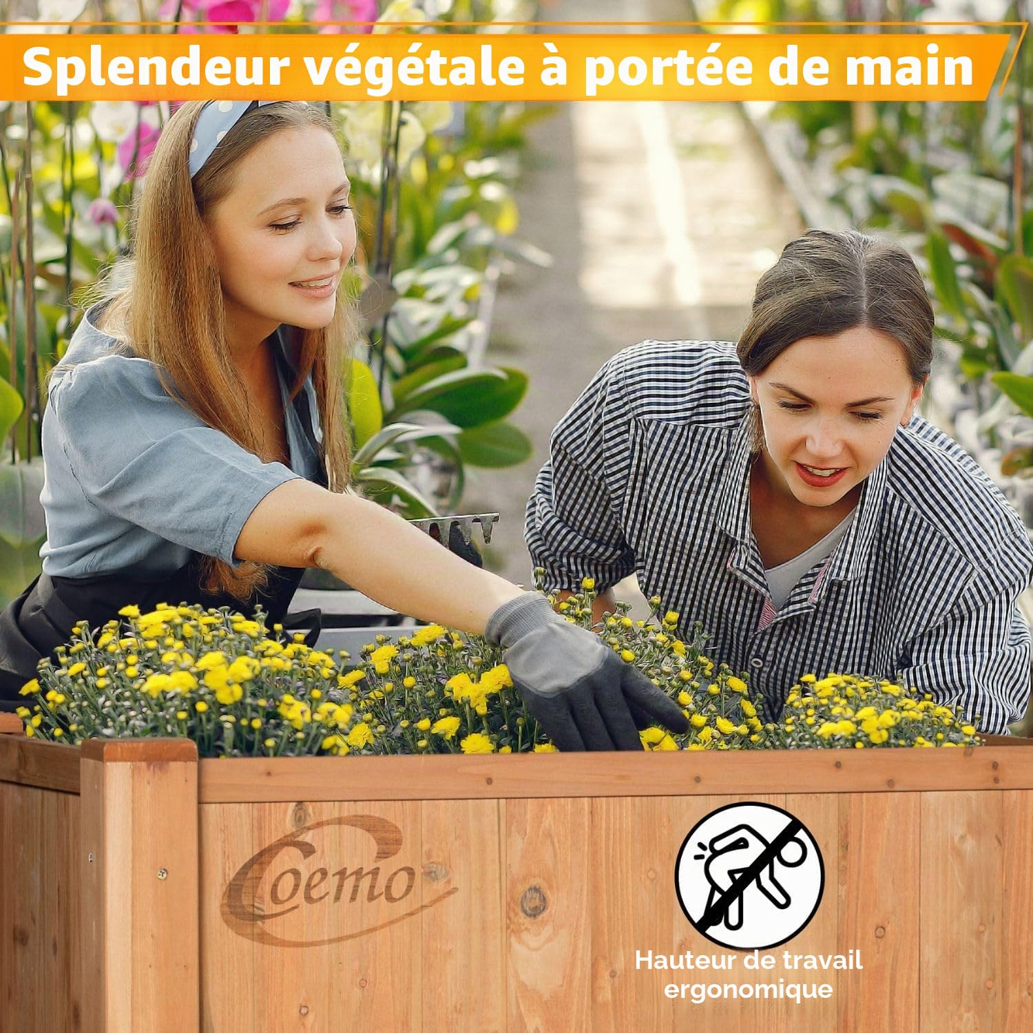 Coemo Jardinière surélevée en bois avec étagère - 90 x 60 x 90 cm - Pour terrasse et jardin | Jardinière et jardinière pour balcon, jardinière surélevée avec non-tissé pour plantes, également utilisable comme brise-vue