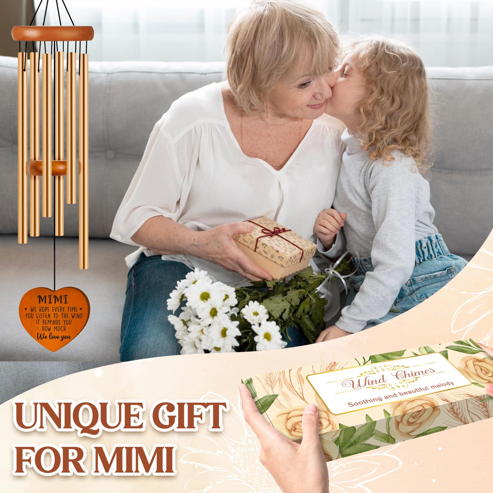 Mimi Gifts, Gifts for Mimi, Mimi Birthday Gift for Grandma from Grandkids, We Love You Mimi Wind Chimes for Birthday Thanksgiving Christmas Mothers Day, Best Mimi Ever Gift Presents