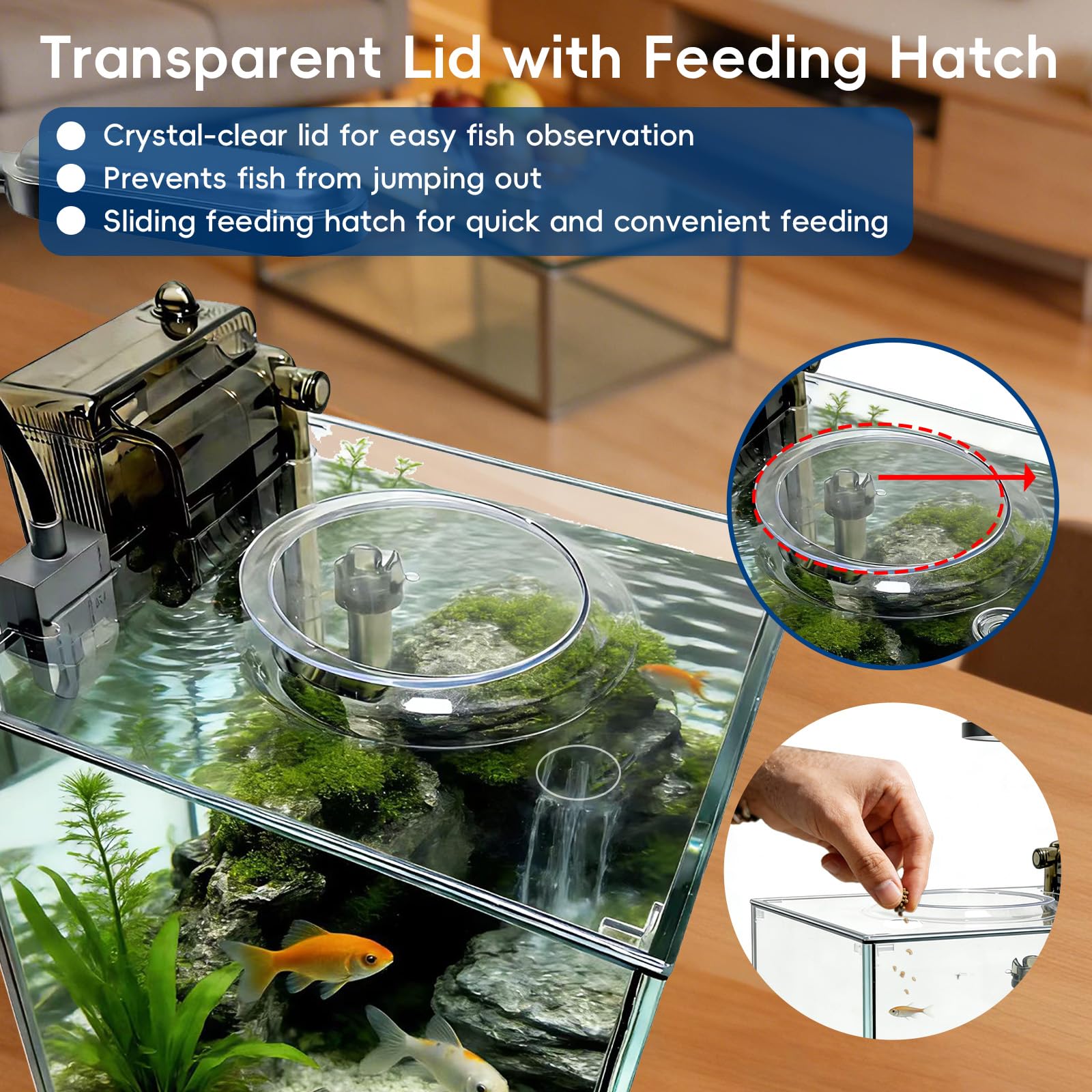 Kit de nano acuario de 2.1 galones con tapa, filtro para colgar que ahorra espacio y luz LED, tanque de peces de escritorio de vidrio ultra transparente sin montura para peces pequeños