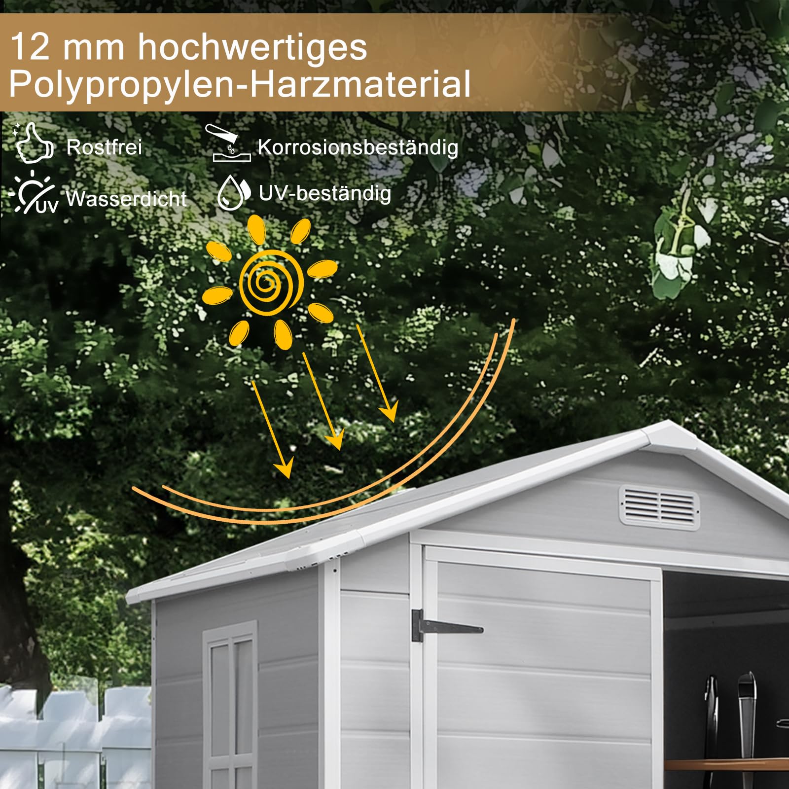 LEADZM Gartenhaus wetterfest 5m³, Kunststoff, Geräteschuppen im Freien, Die Fläche beträgt 2,5 m², 182 x 134 x 210 cm, grau