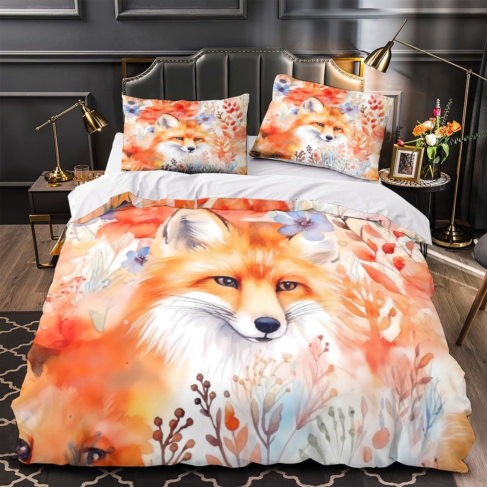 Housse de couette renard aquarelle 3D imprimée lit 1 personne