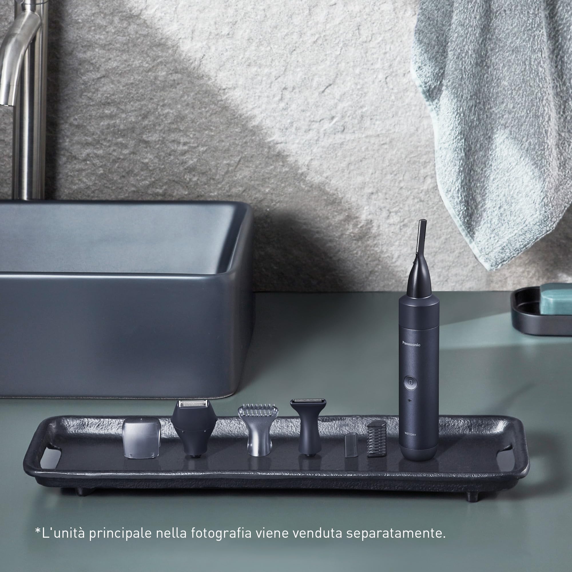 Panasonic ER-CDT1-A301 MULTISHAPE [Sistema Modulare per la Cura della Persona] Set di Accessori per Rasatura/Taglio Capelli, Regolabarba e Sopracciglia, Rasoio per Dettagli, Nero