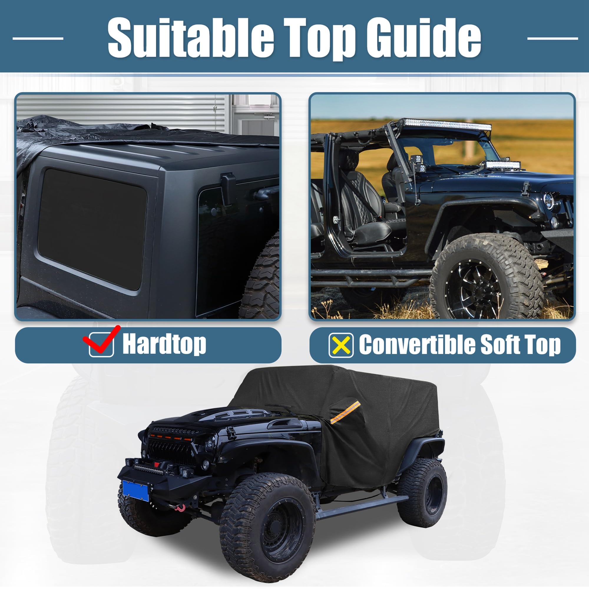 X AUTOHAUX Autoabdeckung SUV Autoplane Outdoor Vollgarage Auto Abdeckplane für Jeep Wrangler JK JL Hardtop 2 Tür Schwarz