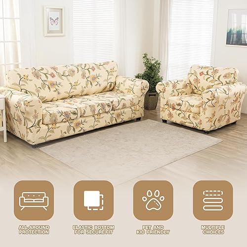 Miniatura 6 de Lamberia Funda estampada para sofá de 3 cojines, funda de sofá de alta elasticidad de 4 piezas con tres fundas de cojín separadas con parte inferior