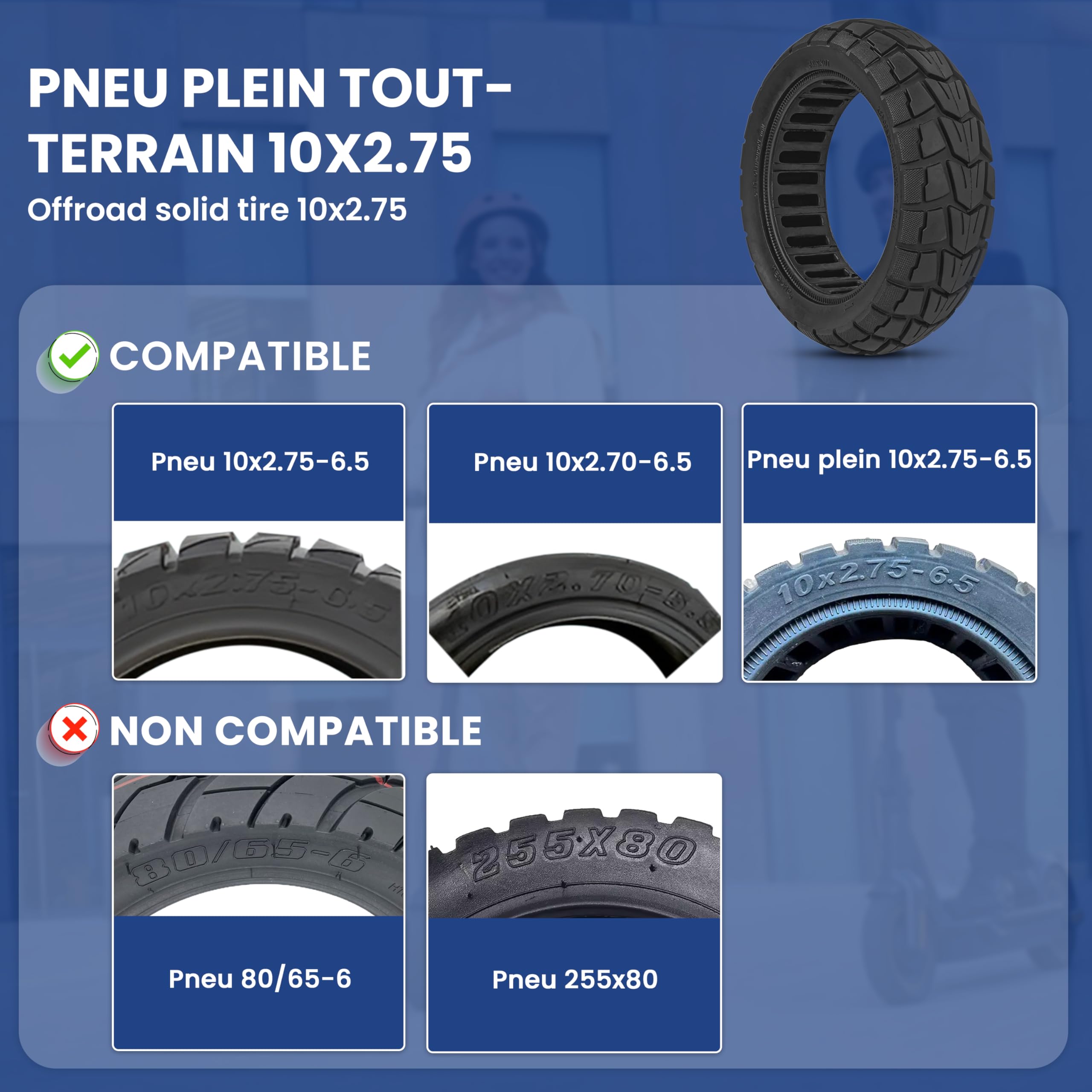 ANSENI Pneu Plein Anti Crevaison 10x2.75 Pouces pour Trottinettes Electrique Kukirin G2, UrbanGlide E-CROSS PRO, Speedway/Pro, Speedway 5, Rockway/Crossover, Dualtron 3, All Road 5 (1 unité)