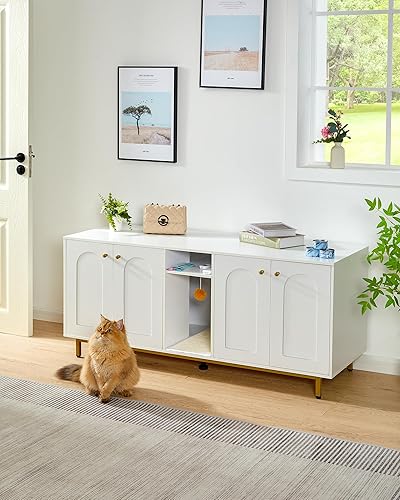 Miniatura 4 de Hzuaneri Valla de arena para gatos para dos gatos, muebles ocultos de arena para gatos con pasillo, muebles para gatos dobles, mesa auxiliar, mueble