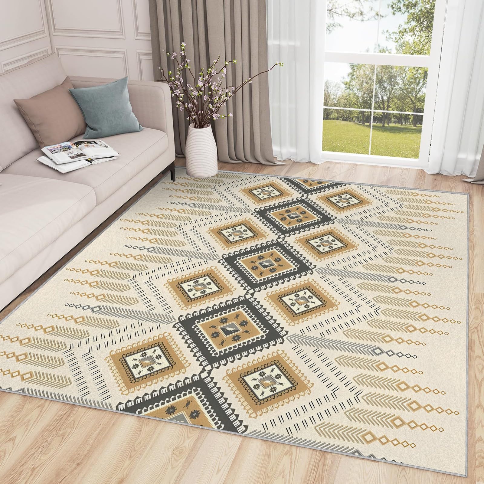 Tapis 180x240 cm ethnique bohème navajo pour grand salon doux
