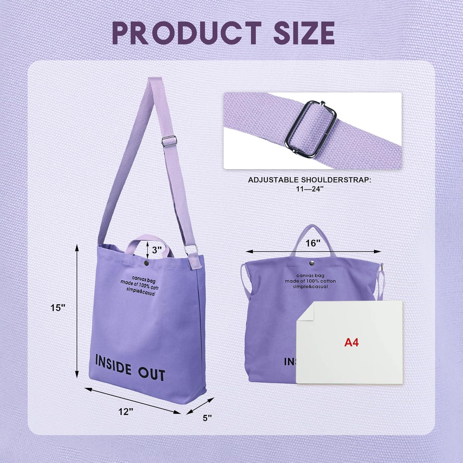 Large Canvas Tote Bag for Women inside out Bag Crossbody Shoulder Bag with Adjustable Strap for Work Travel Shopping - Image 3