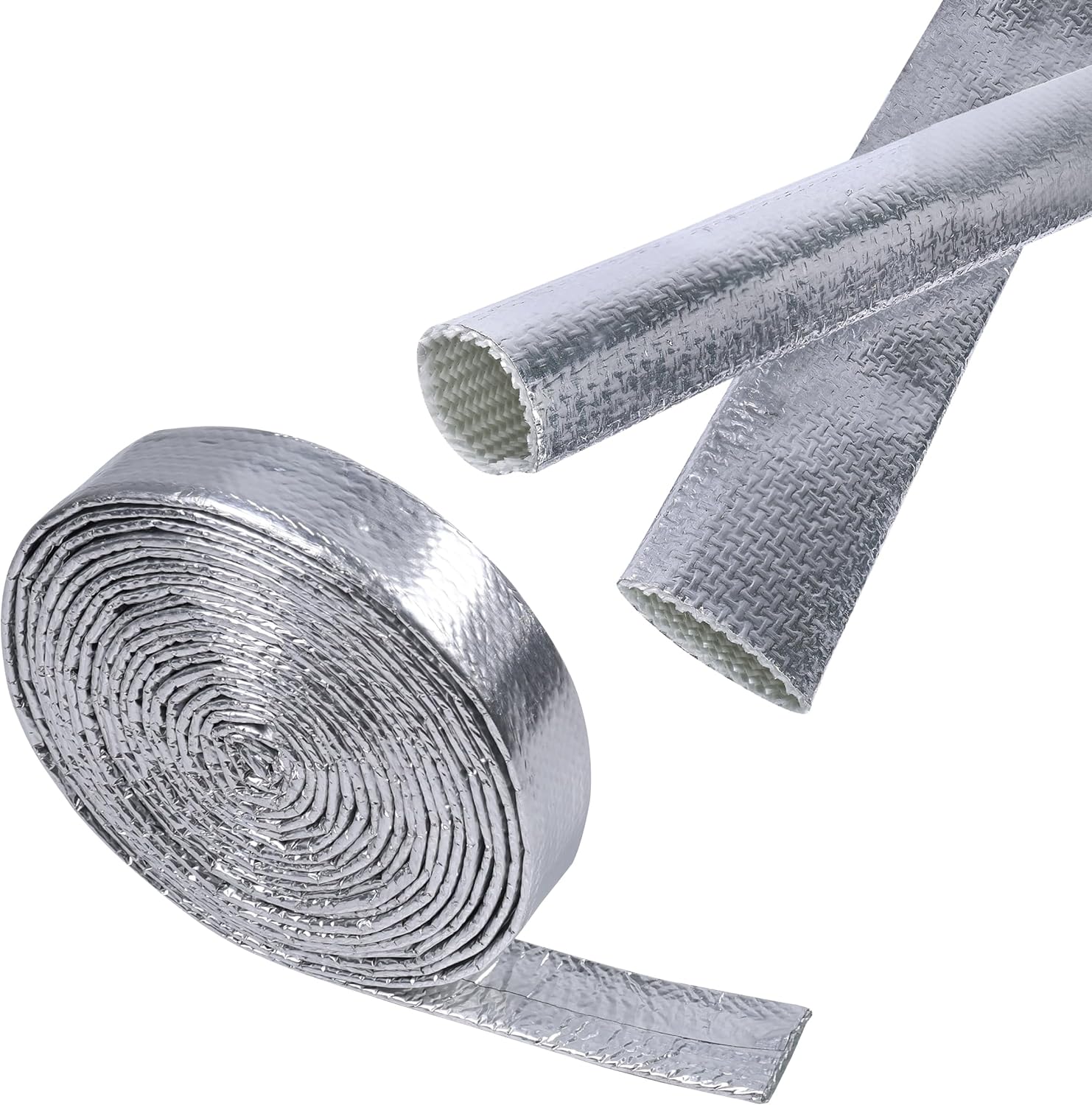 Automotive Aluminum Heat Shield Sleeve Wrap Wire Up to 485 °F, Cable Heat Shield Fire Sleeve Heat Resistance Silver Inner Diameter (1/2"-22ft)